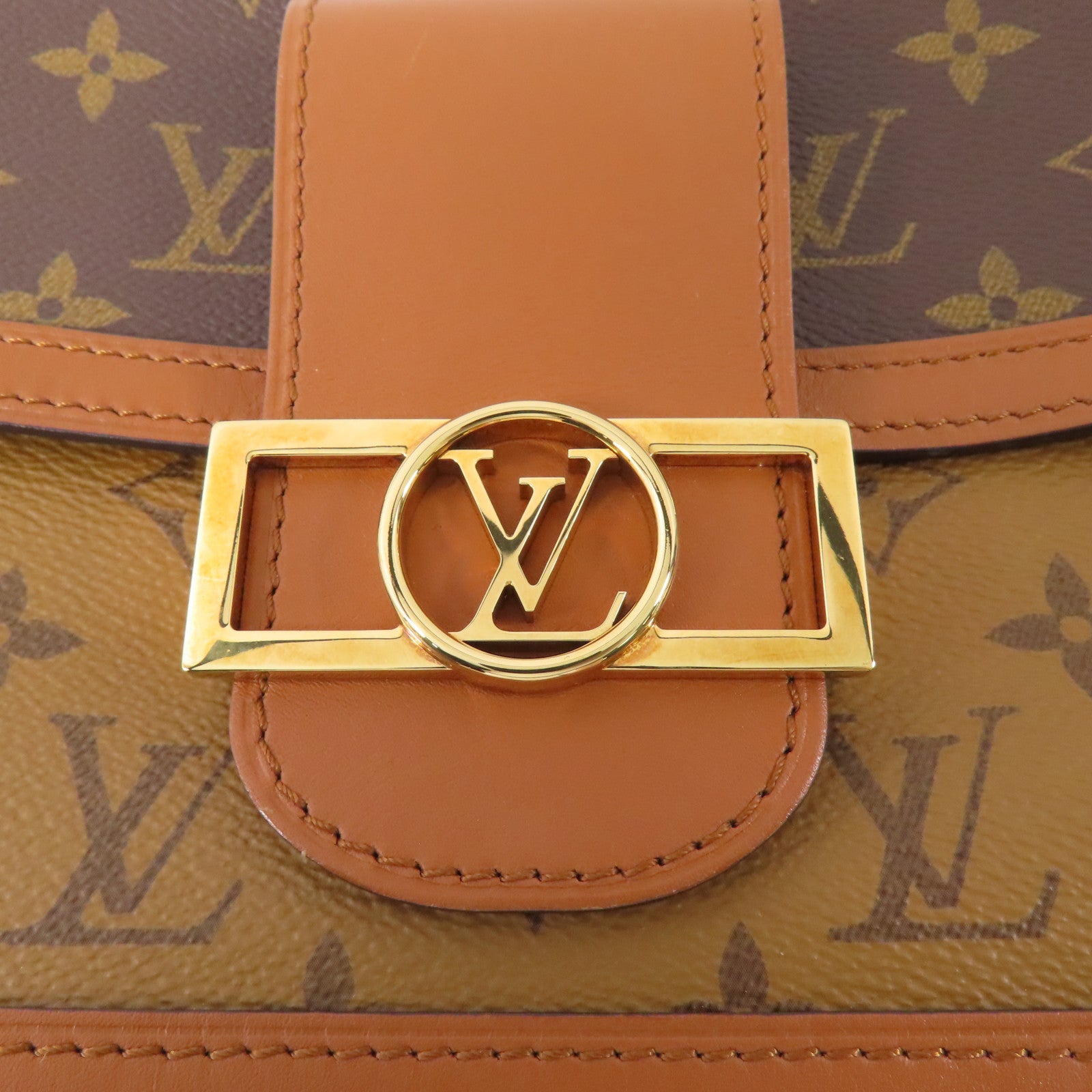 LOUIS VUITTON Monogram Reverse Dauphine MM金扣手挽肩背兩用袋棕色