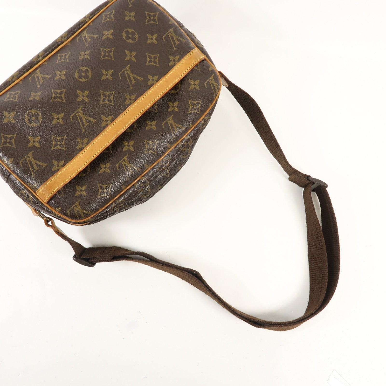 LOUIS VUITTON Monogram Reporter PM金扣肩背袋棕色