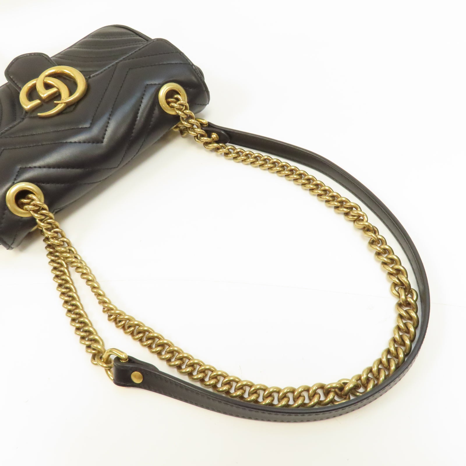 GUCCI 牛皮皮革Chain Shoulder金扣鏈帶肩背袋黑色