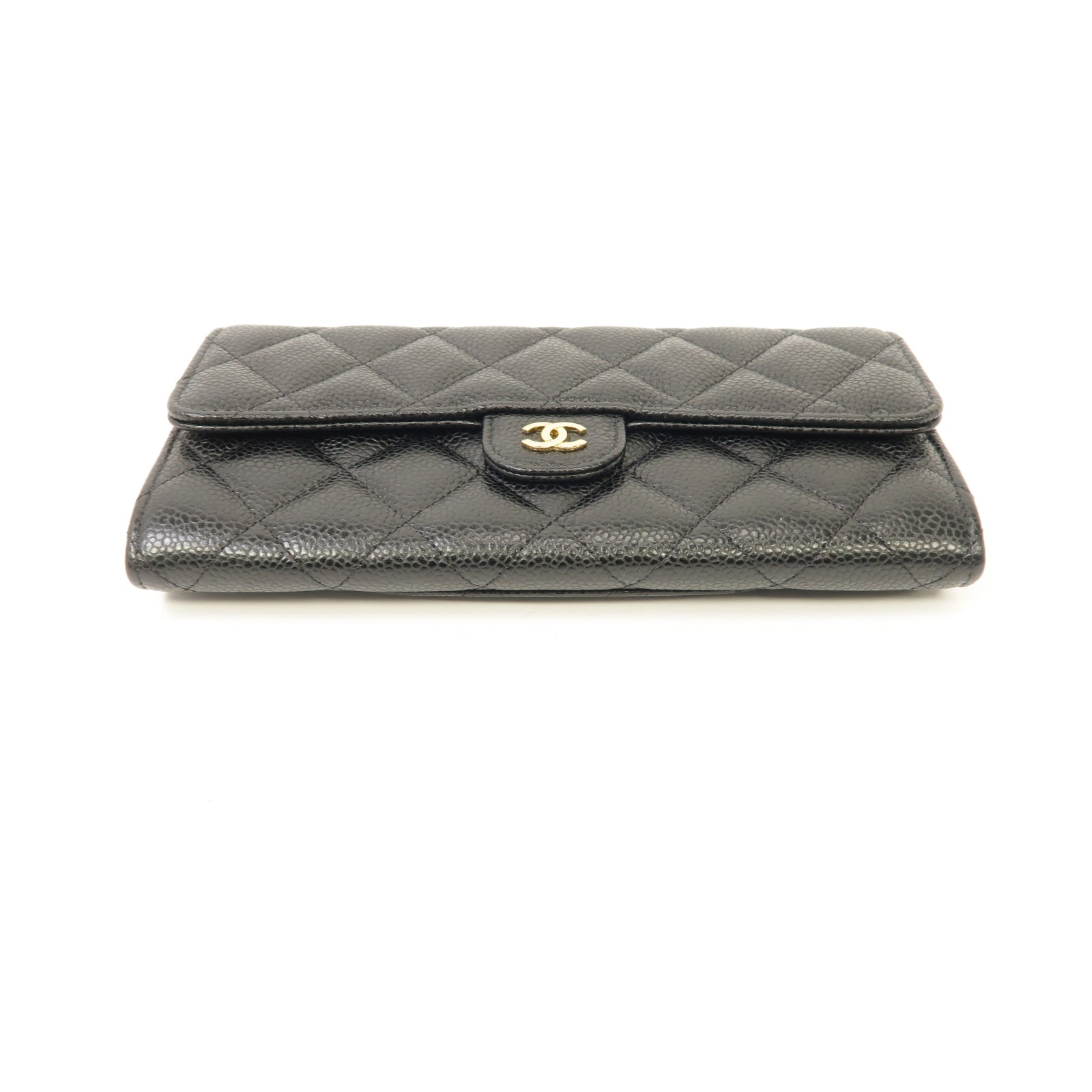 CHANEL 菱格Caviar皮革Long Wallet金扣長錢包黑色