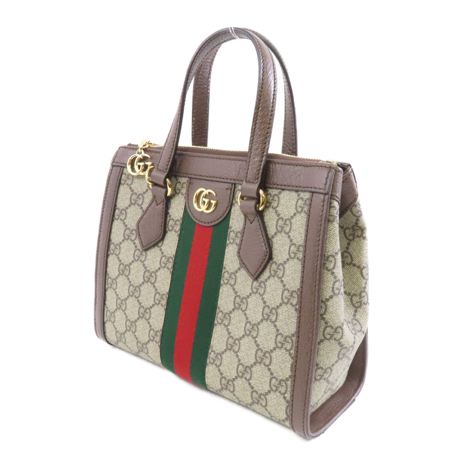 GUCCI 塗層帆布Ophidia GG Small金扣手挽肩背兩用袋棕色