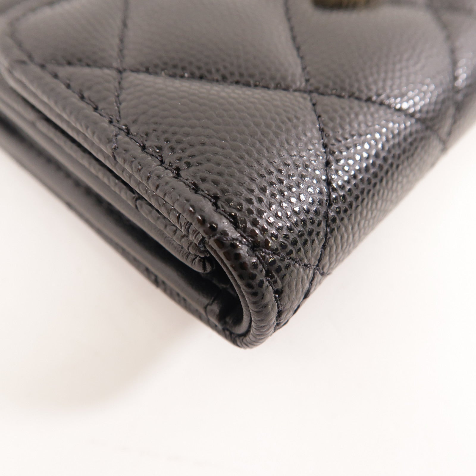 CHANEL 菱格牛皮皮革Wallet金扣錢包黑色
