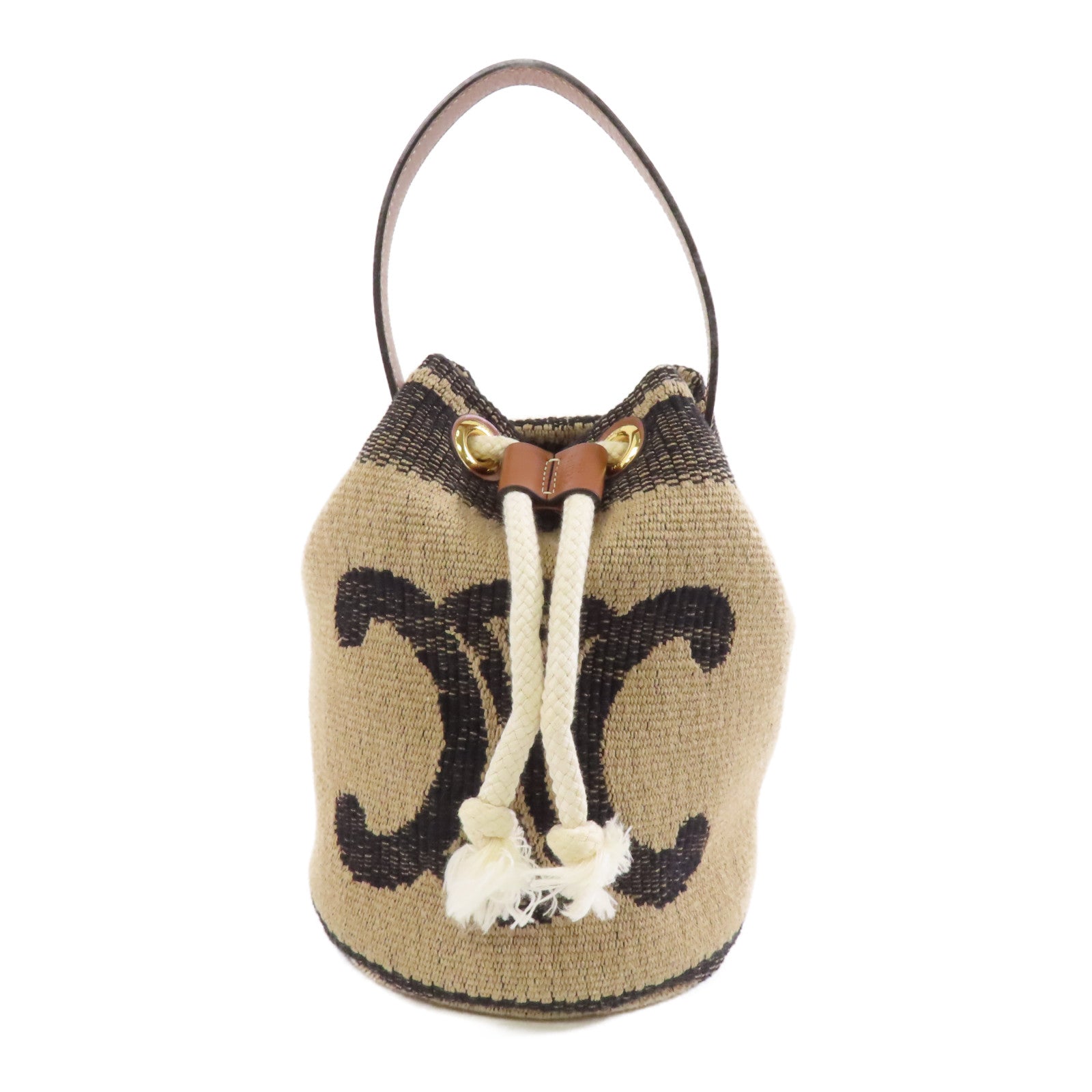 CELINE 帆布Teen Drawstring金扣手挽袋啡色