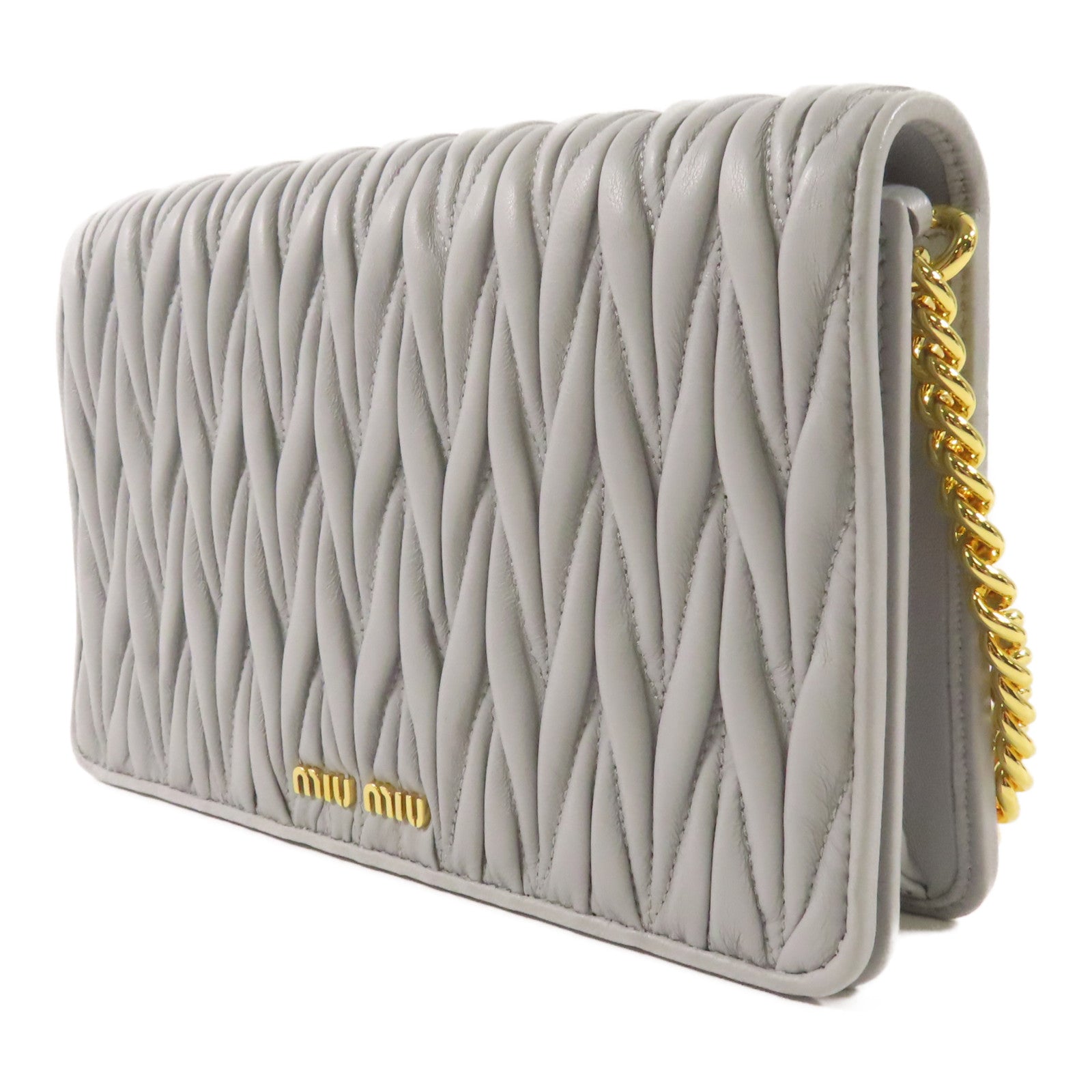 Miu Miu 羊皮皮革Shoulder Bag金扣鏈帶肩背袋灰色