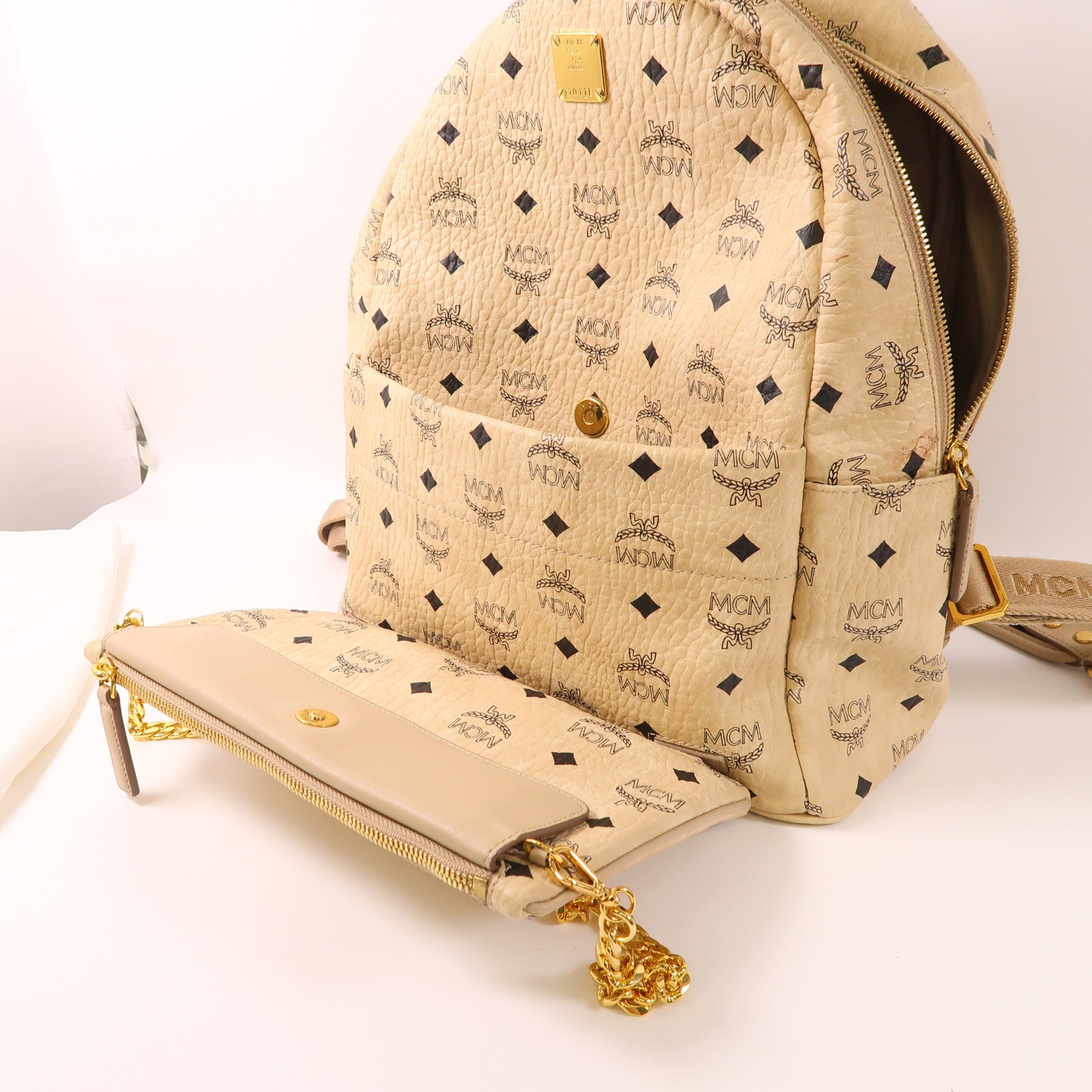 MCM 塗層帆布Backpack銀扣背包