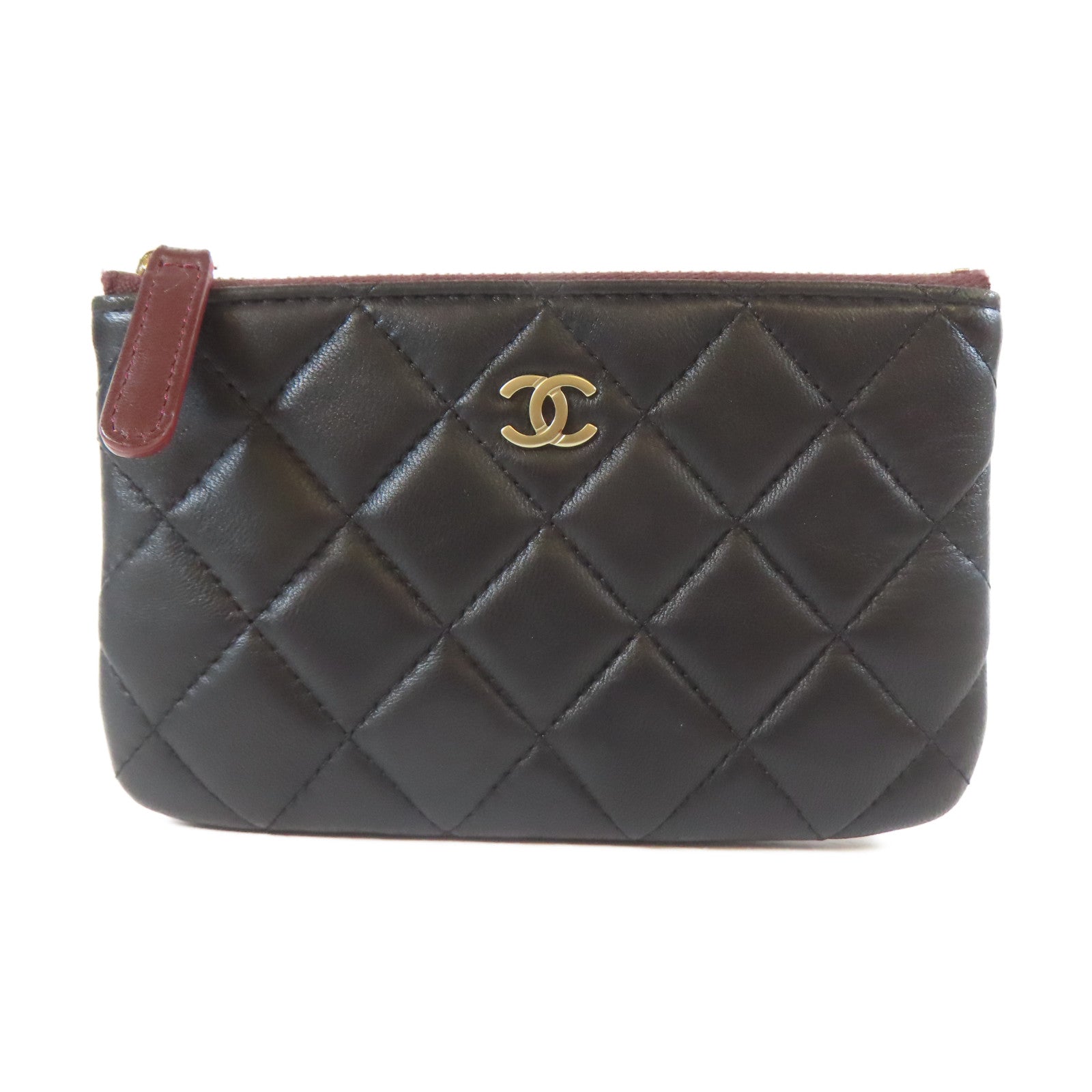 CHANEL 菱格羊皮皮革Mini Pouch銀扣手拿包黑色