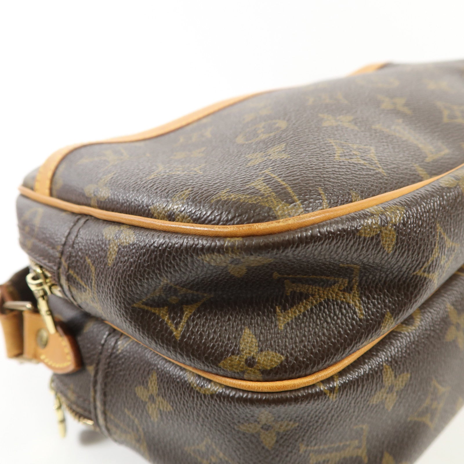 LOUIS VUITTON Monogram Reporter PM金扣肩背袋棕色
