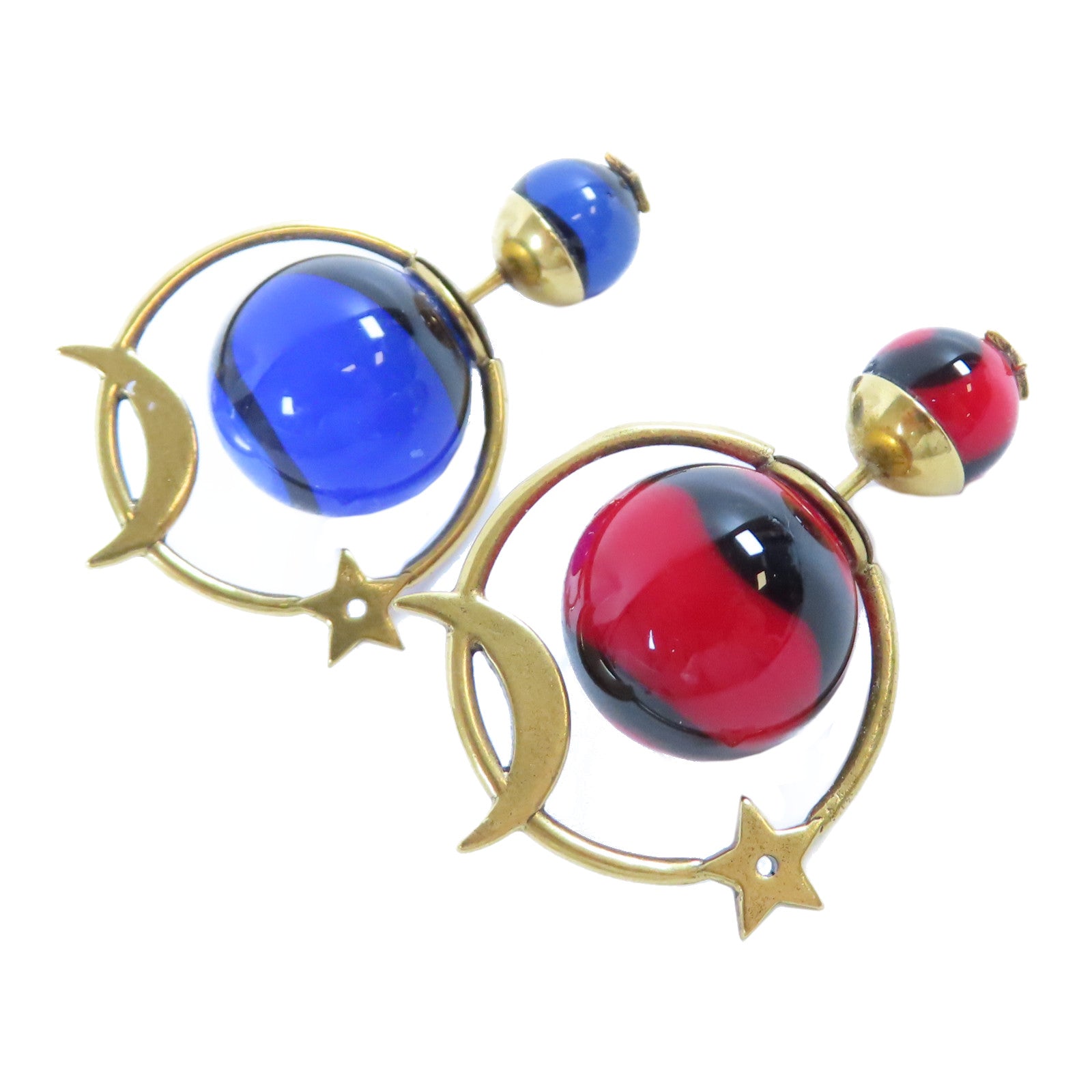 Dior 【激減優惠】金屬Tribales Astre Lunaire Star Moon Asymmetric Brass耳環深藍色/紅色/金色