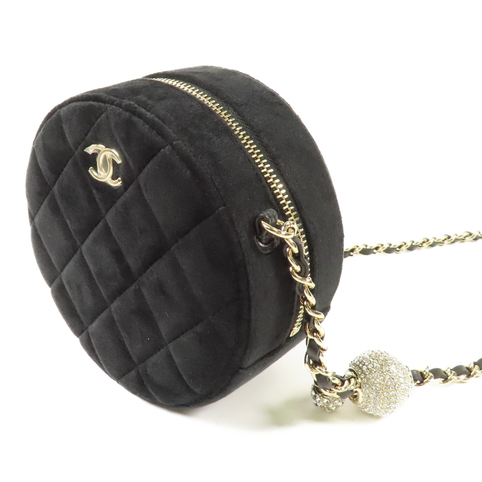 CHANEL 天鵝絨Chain Shoulder金扣鏈帶肩背袋
