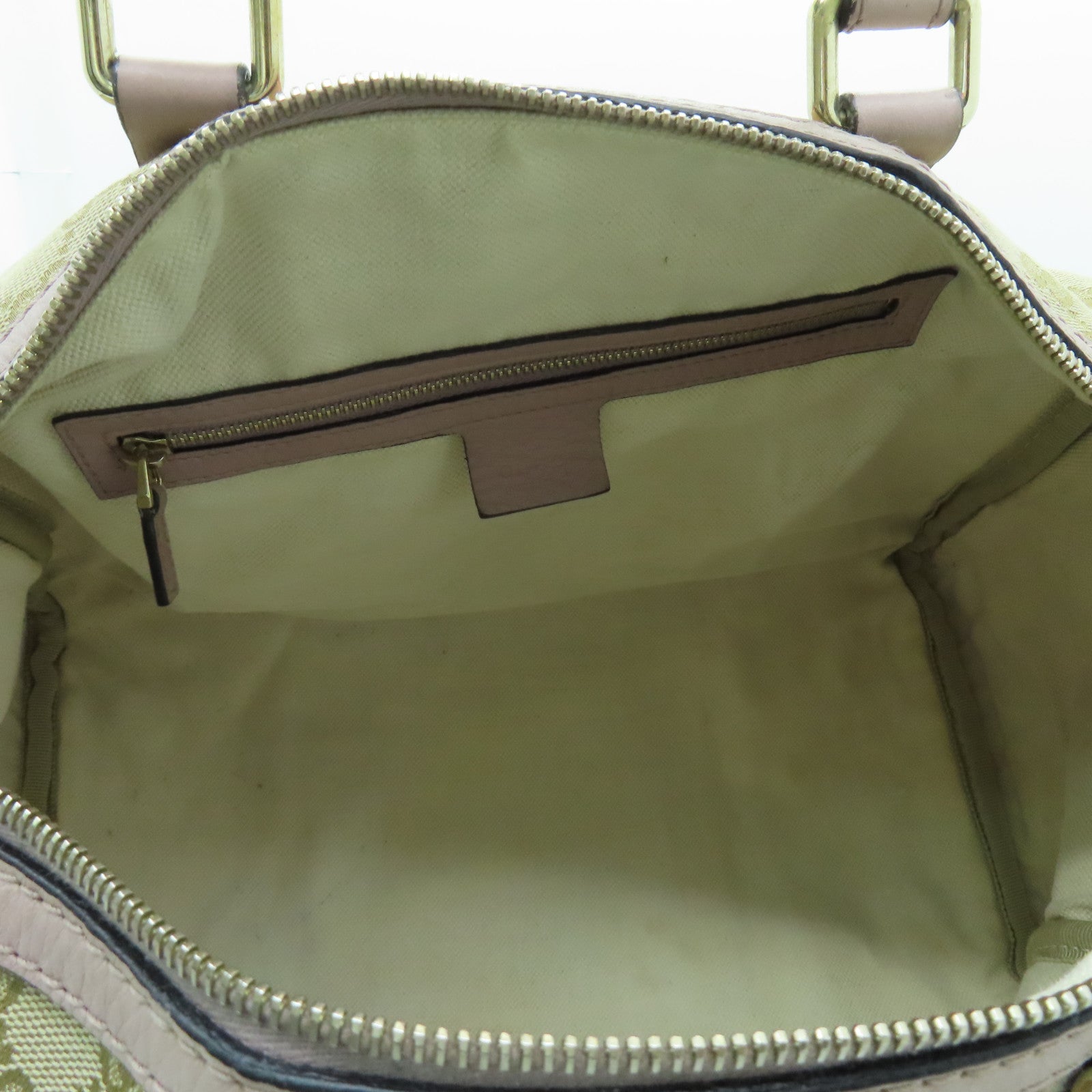 GUCCI 帆布Boston Bag金扣手挽袋米色/浅紫色