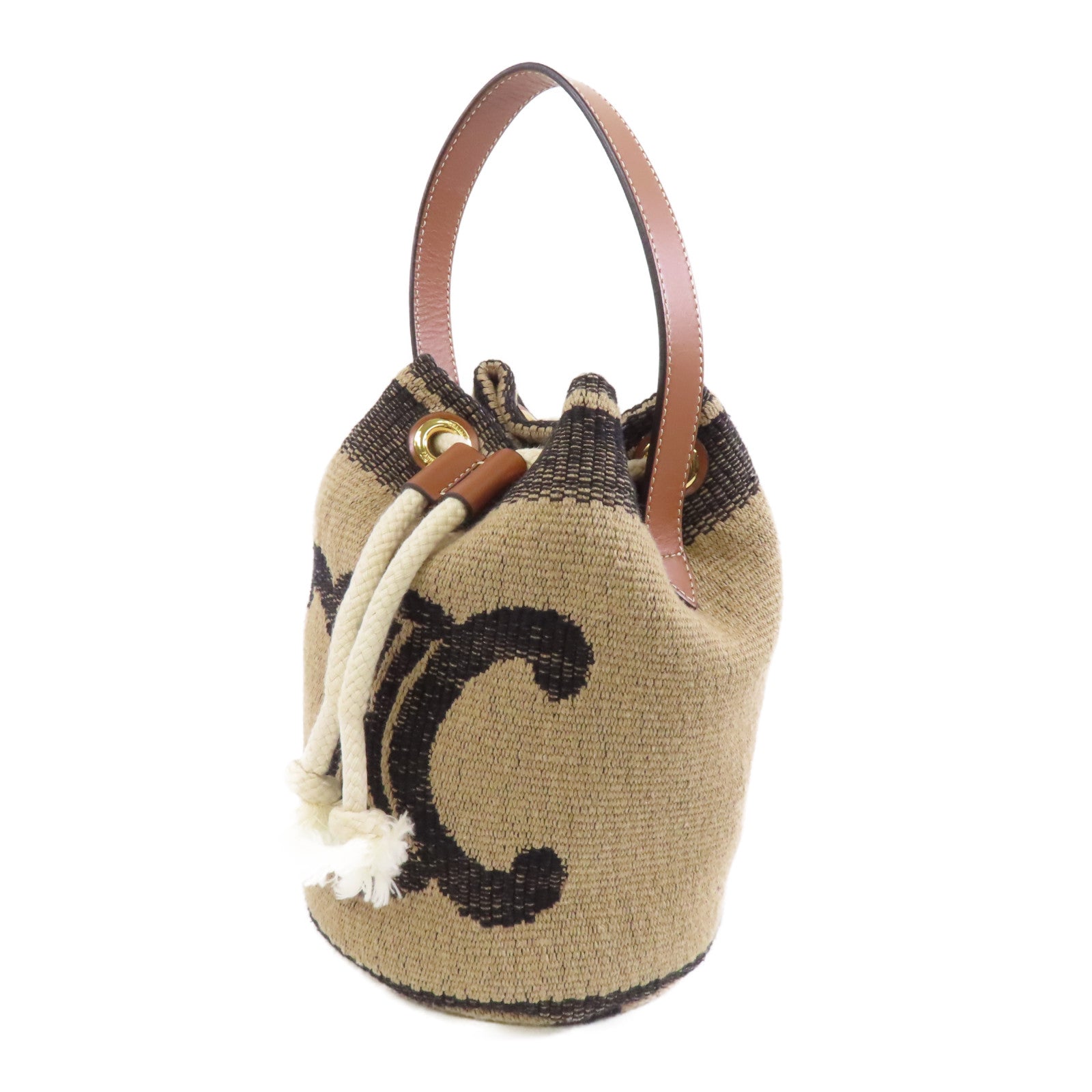 CELINE 帆布Teen Drawstring金扣手挽袋啡色