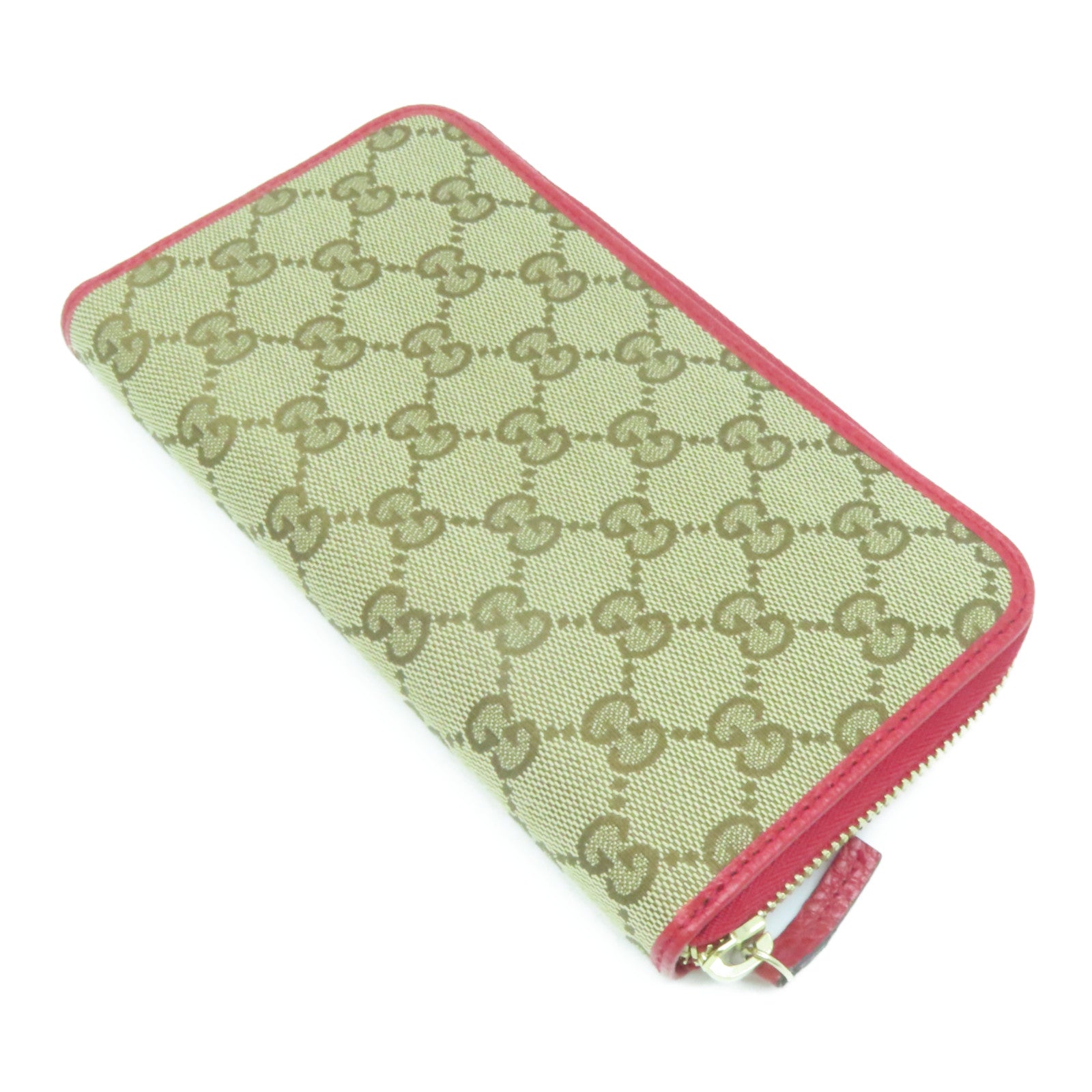 GUCCI 【激減優惠】帆布Wallet金扣長錢包啡色/紅色