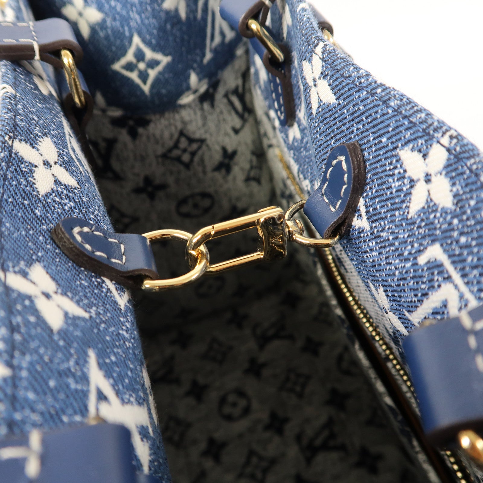 LOUIS VUITTON Monogram Denim OnTheGo MM金扣手挽肩背兩用袋藍色