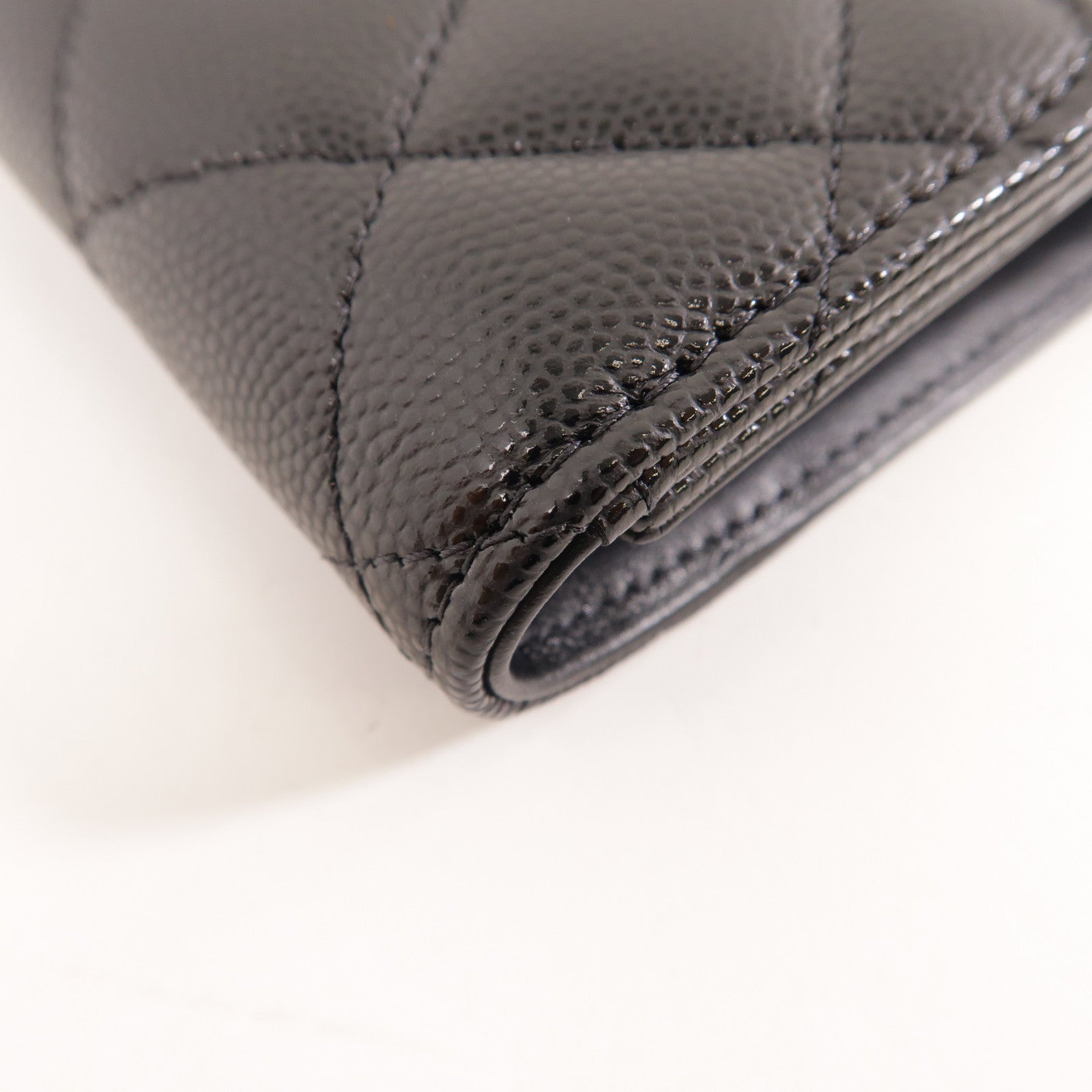 CHANEL 菱格牛皮皮革Wallet金扣錢包黑色