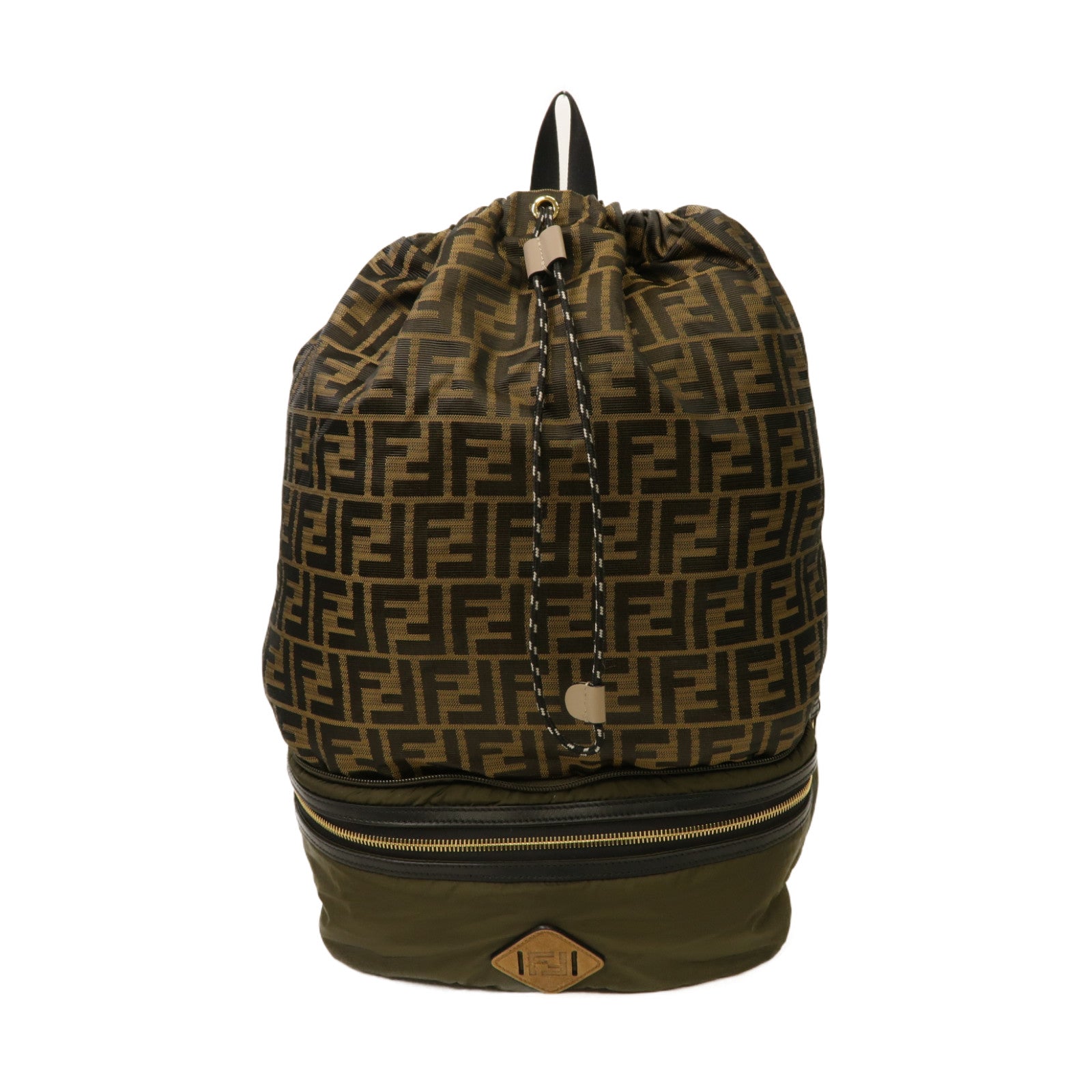 FENDI 【均一特價】尼龍Backpack金扣背包啡色/深綠色