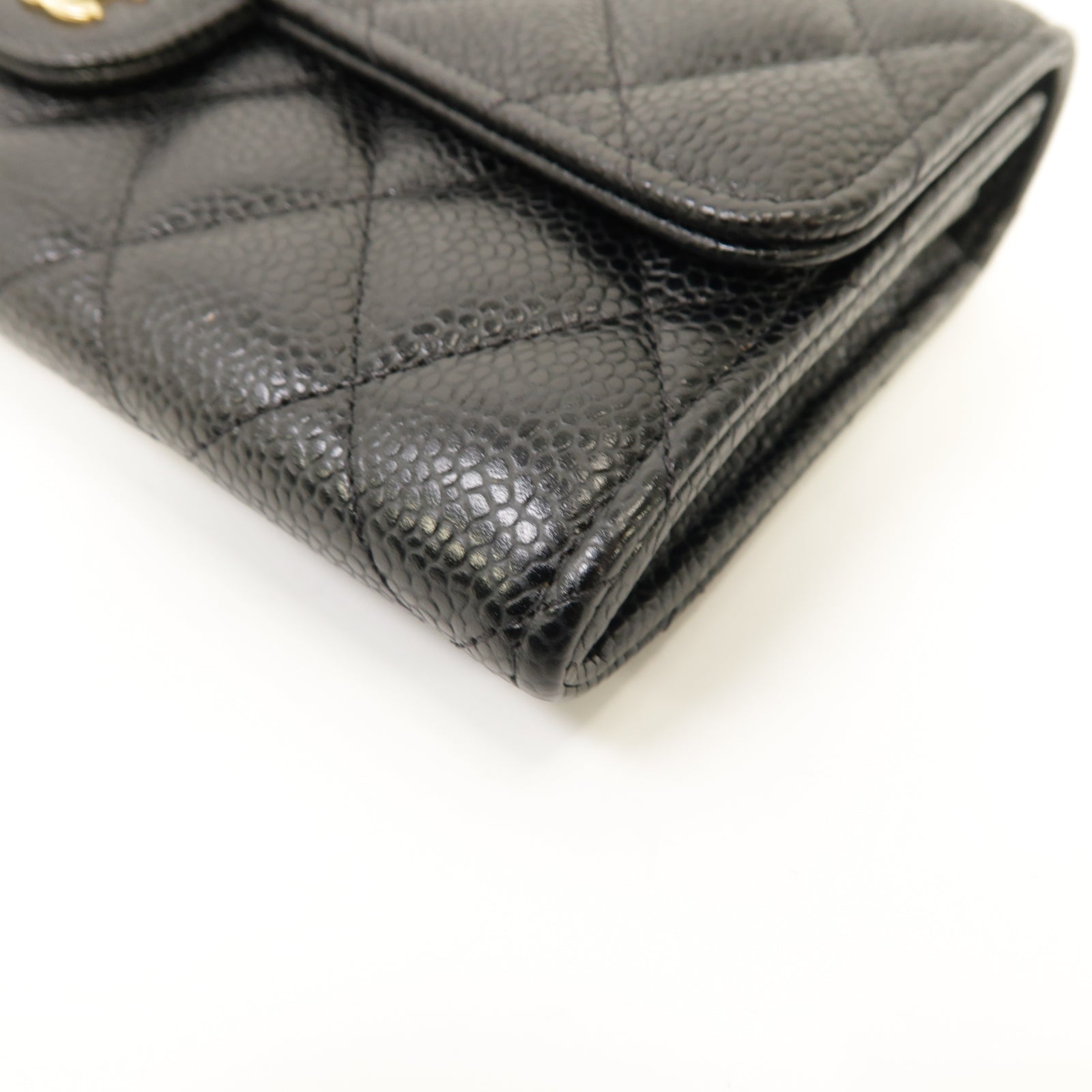 CHANEL 菱格Caviar皮革Long Wallet金扣長錢包黑色