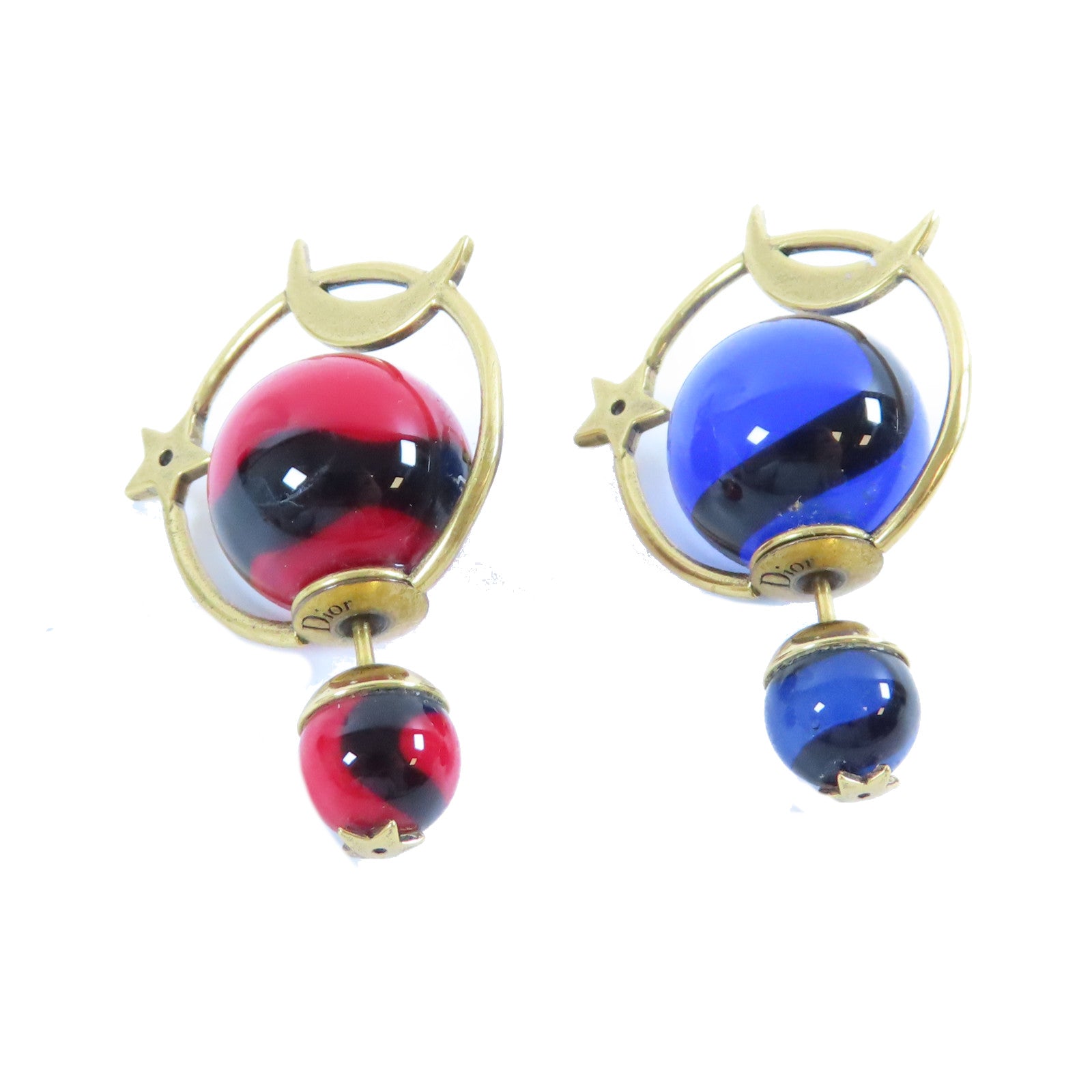 Dior 【激減優惠】金屬Tribales Astre Lunaire Star Moon Asymmetric Brass耳環深藍色/紅色/金色