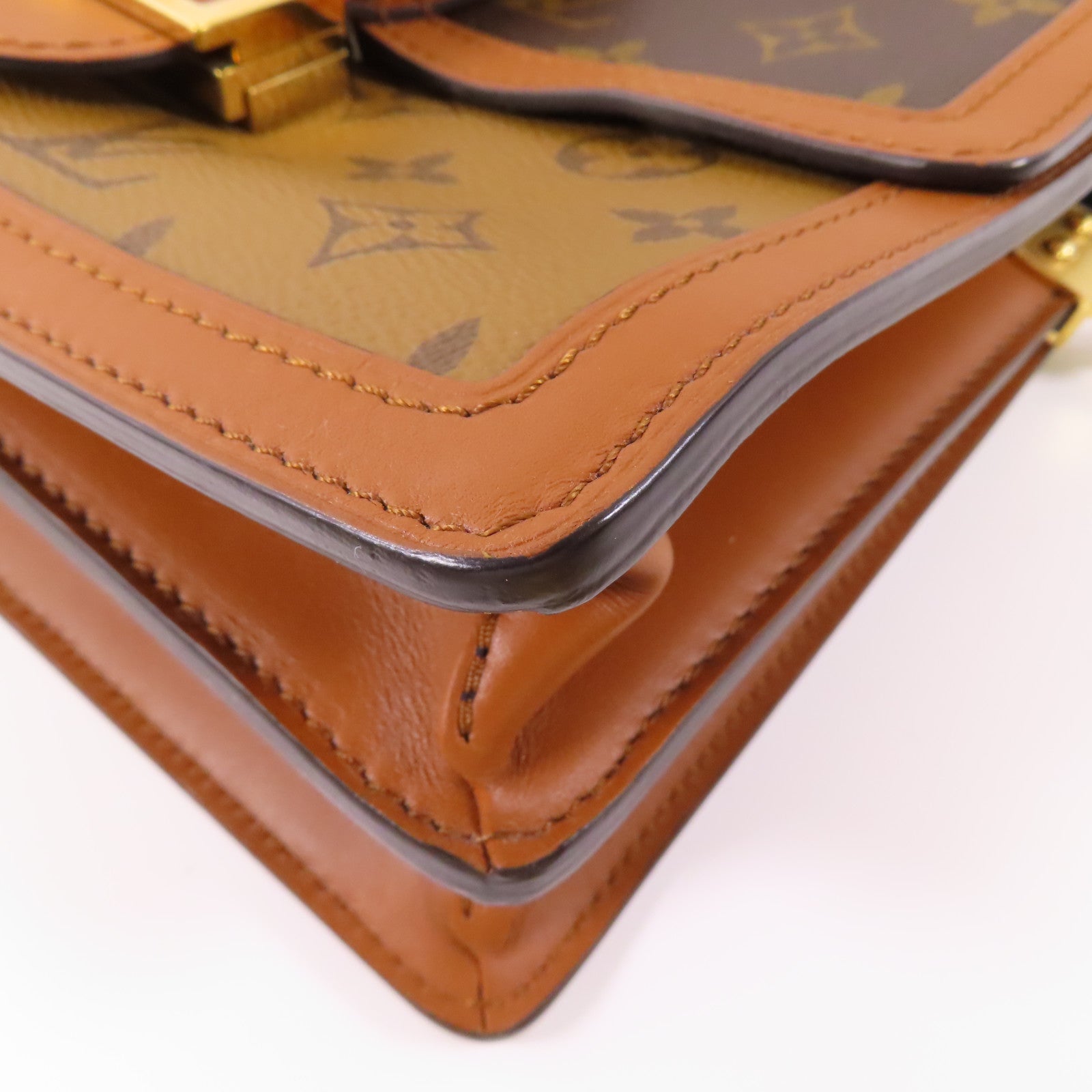 LOUIS VUITTON Monogram Reverse Dauphine MM金扣手挽肩背兩用袋棕色