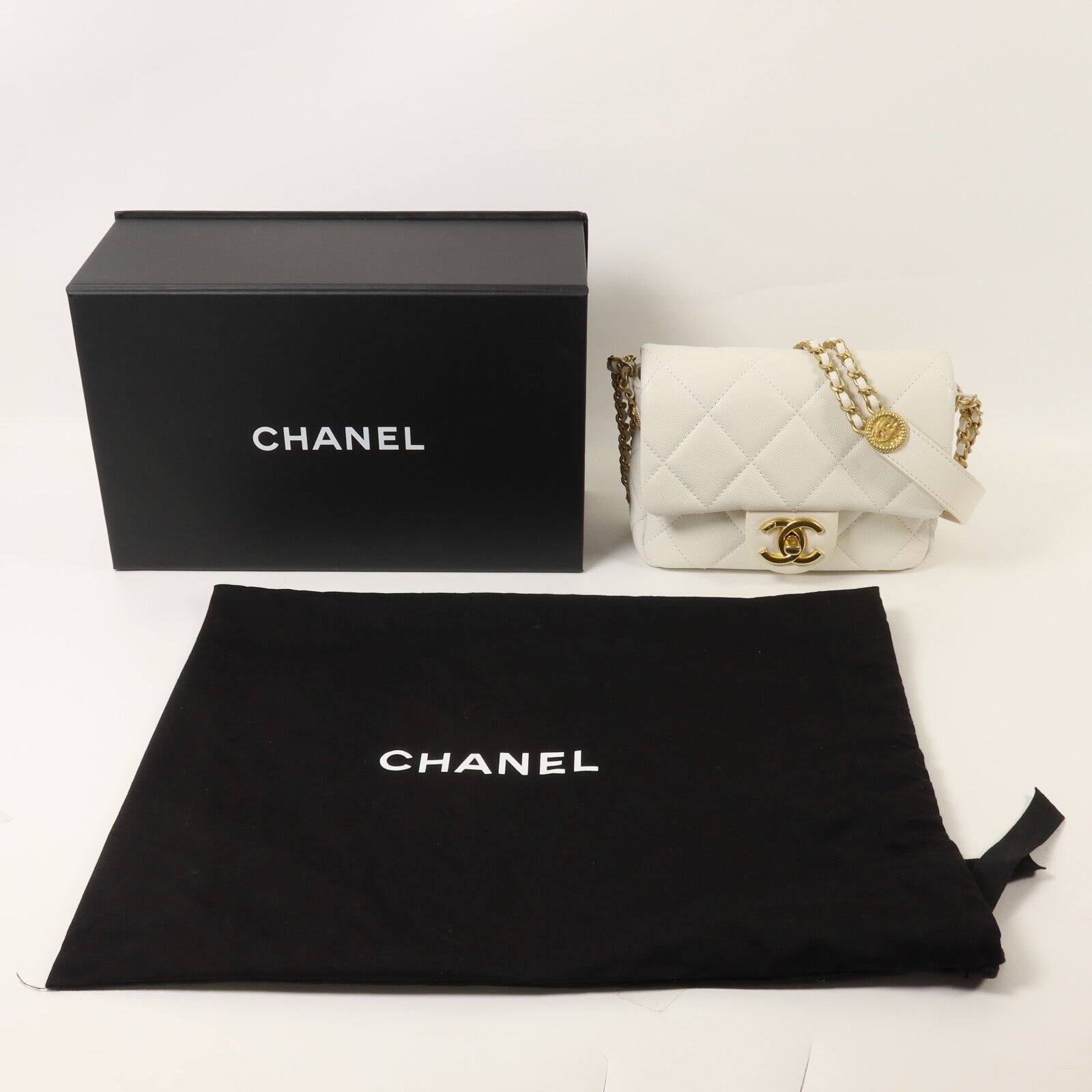 CHANEL 牛皮皮革Mini Coins Flap鏈帶肩背袋