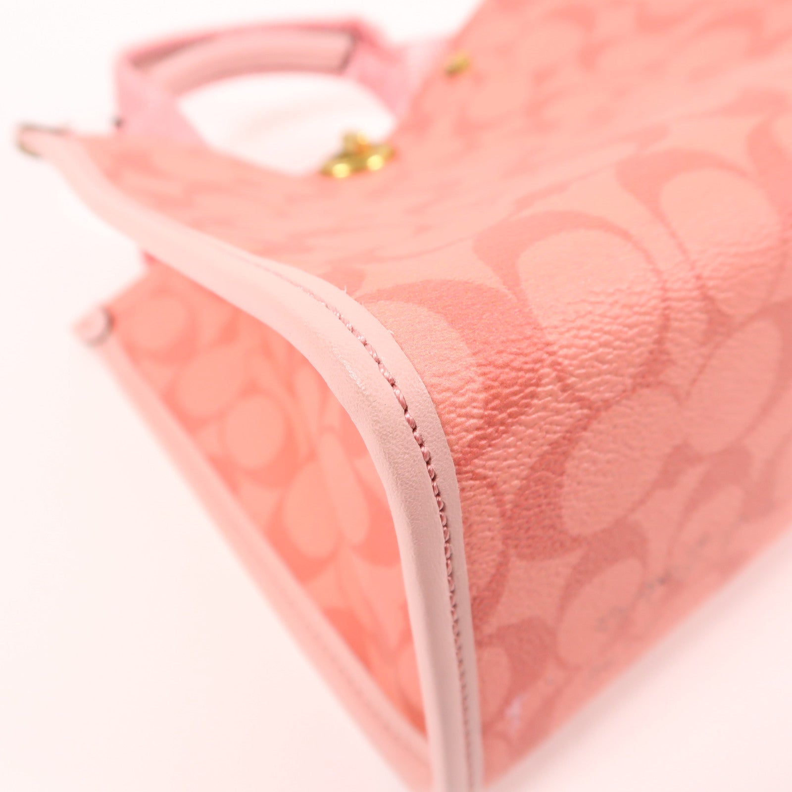 COACH 塗層帆布2 Way Shoulder Bag金扣手挽肩背兩用袋粉紅色