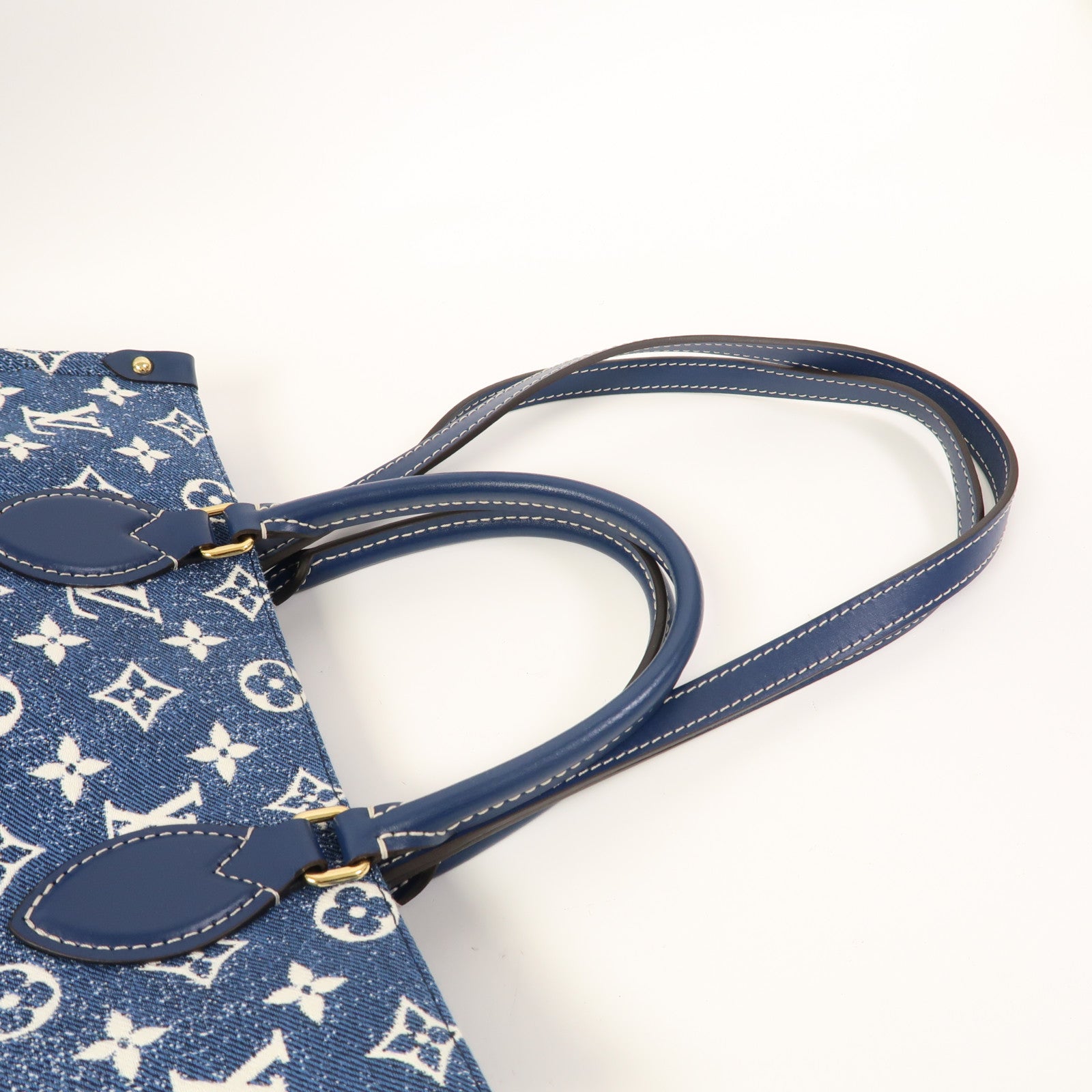 LOUIS VUITTON Monogram Denim OnTheGo MM金扣手挽肩背兩用袋藍色