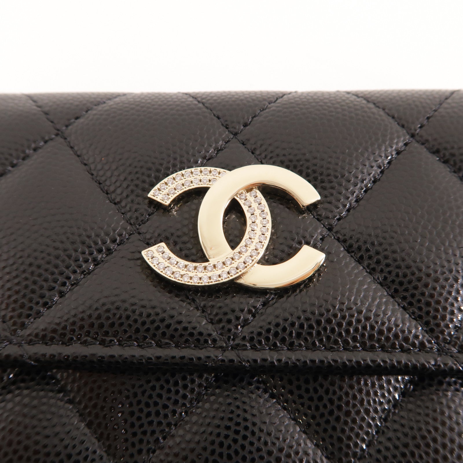 CHANEL 菱格牛皮皮革Wallet金扣錢包黑色