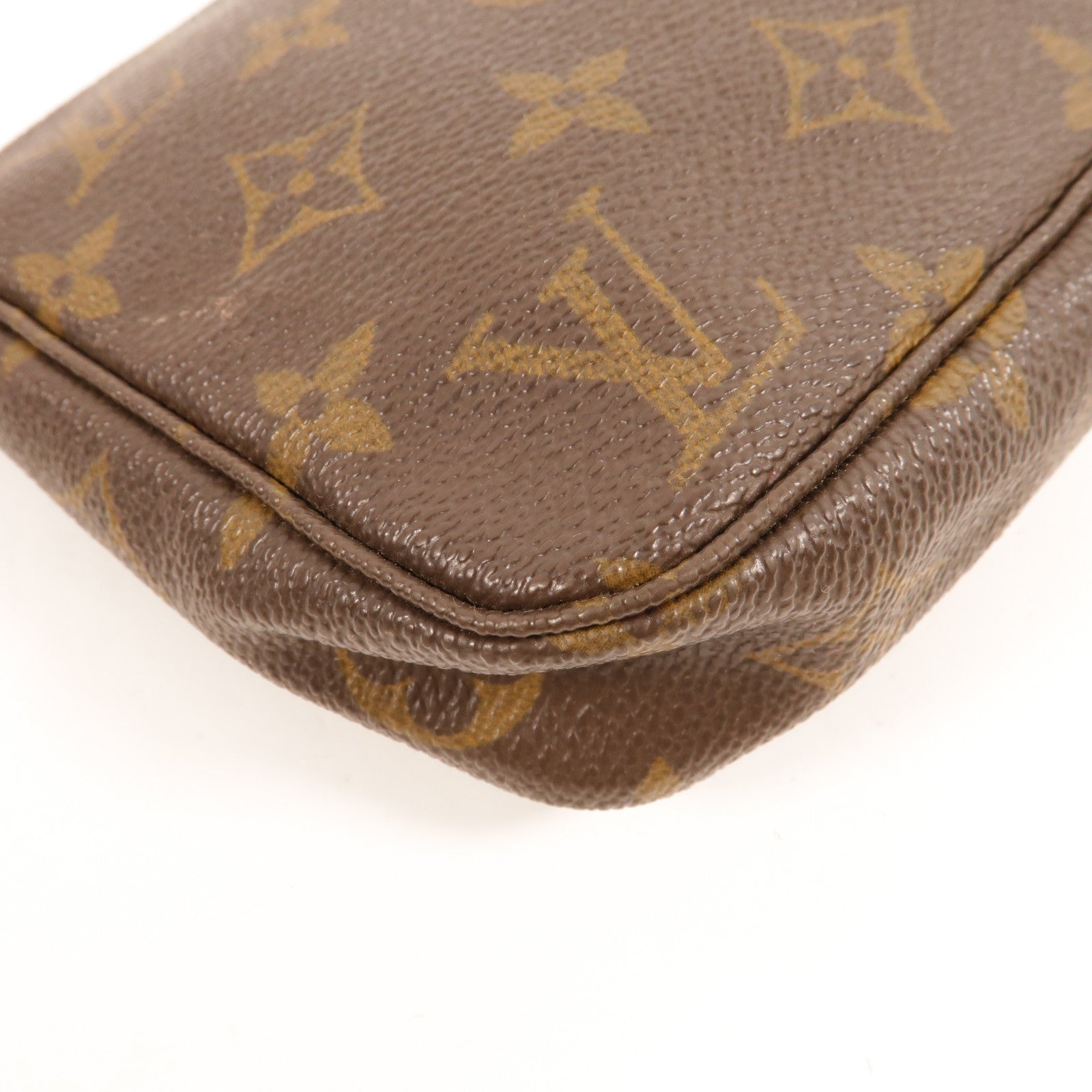 LOUIS VUITTON Monogram Pochette Accessoires金扣手挽袋棕色