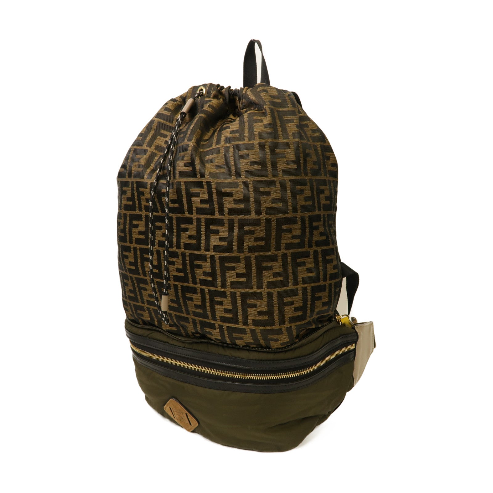 FENDI 【均一特價】尼龍Backpack金扣背包啡色/深綠色