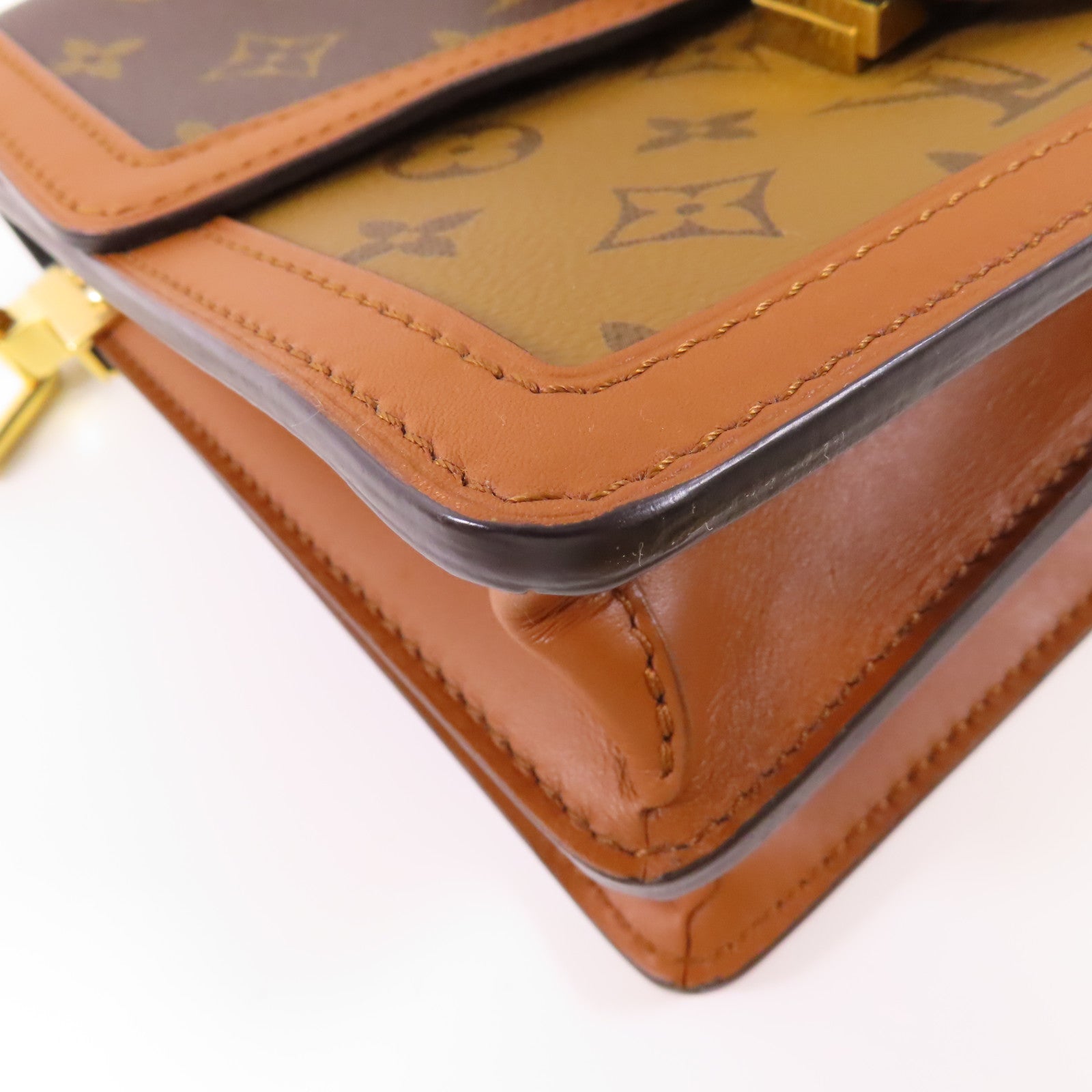 LOUIS VUITTON Monogram Reverse Dauphine MM金扣手挽肩背兩用袋棕色