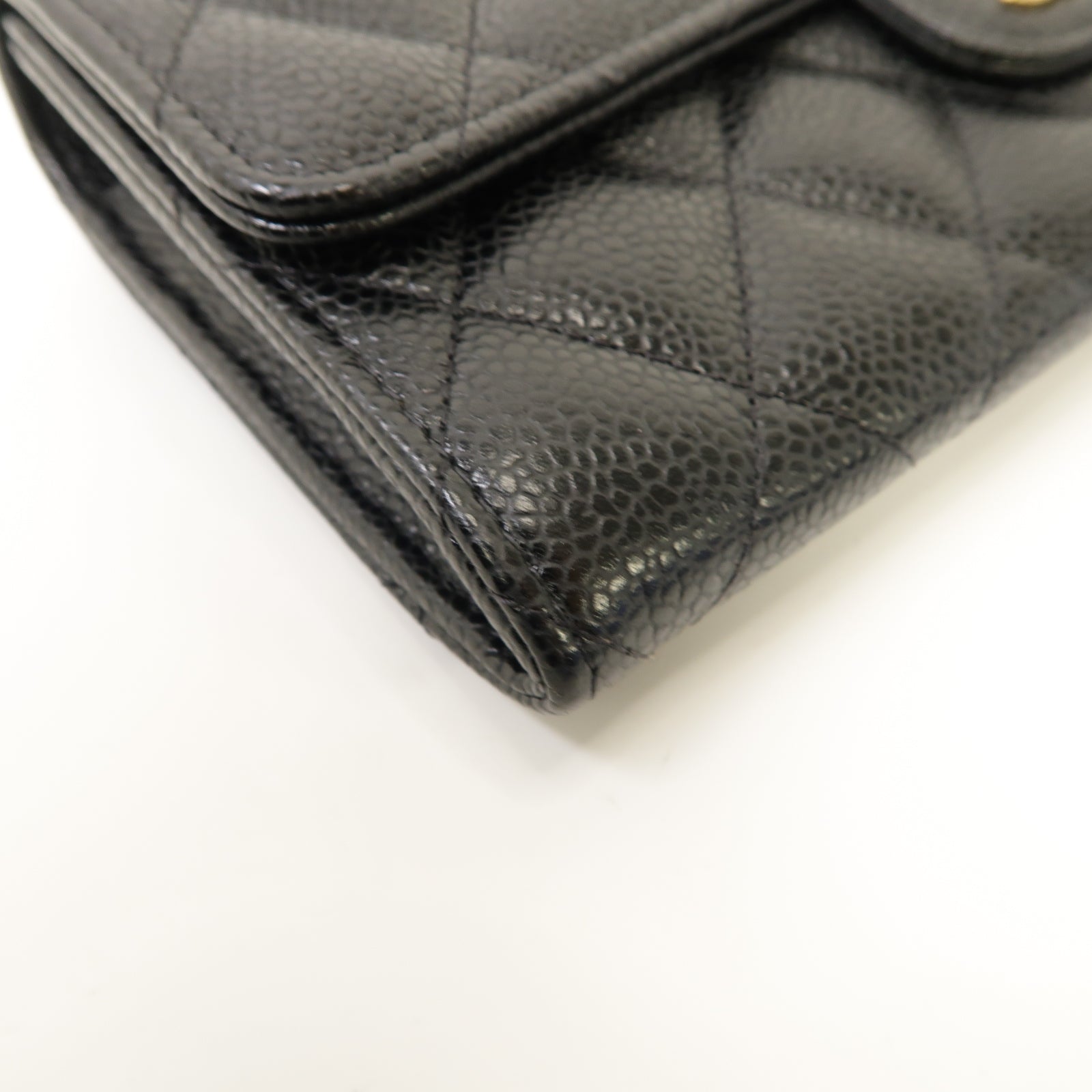 CHANEL 菱格Caviar皮革Long Wallet金扣長錢包黑色