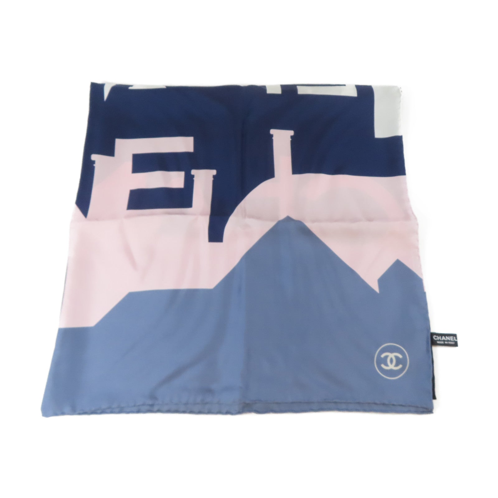 CHANEL 絲質Scarf 90x90cm絲巾藍色/白色/黑色