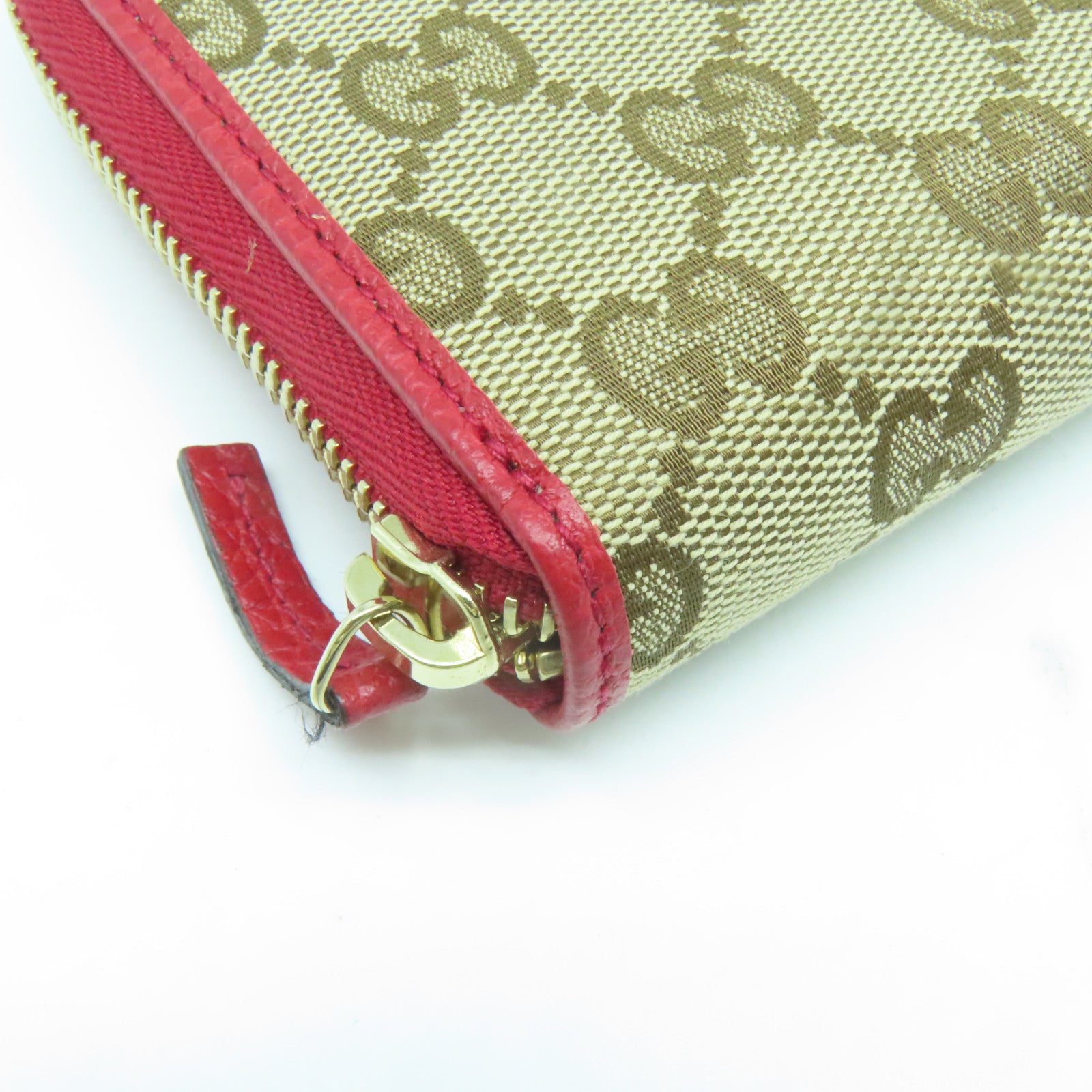 GUCCI 【激減優惠】帆布Wallet金扣長錢包啡色/紅色