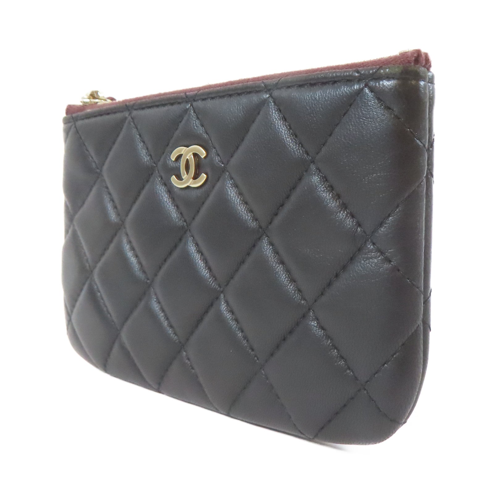 CHANEL 菱格羊皮皮革Mini Pouch銀扣手拿包黑色