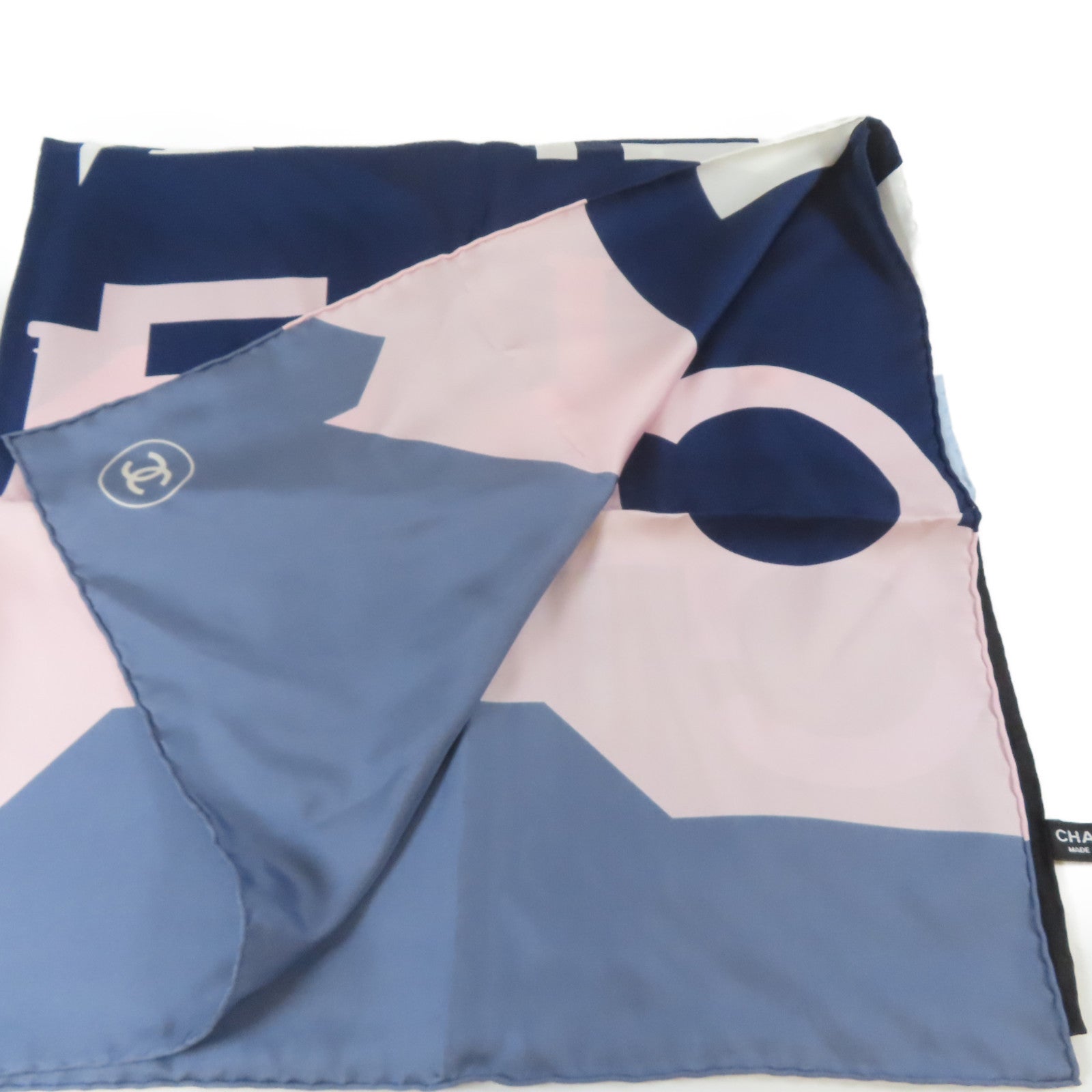 CHANEL 絲質Scarf 90x90cm絲巾藍色/白色/黑色