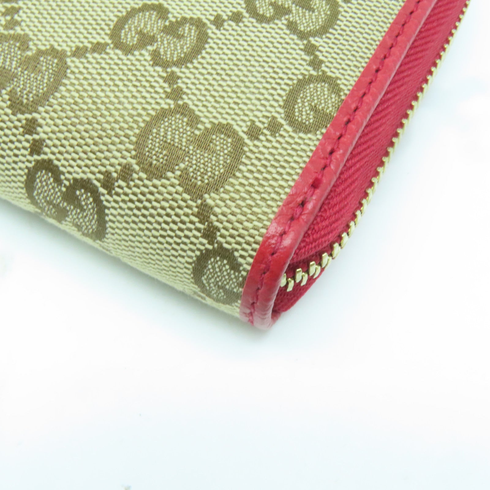 GUCCI 【激減優惠】帆布Wallet金扣長錢包啡色/紅色