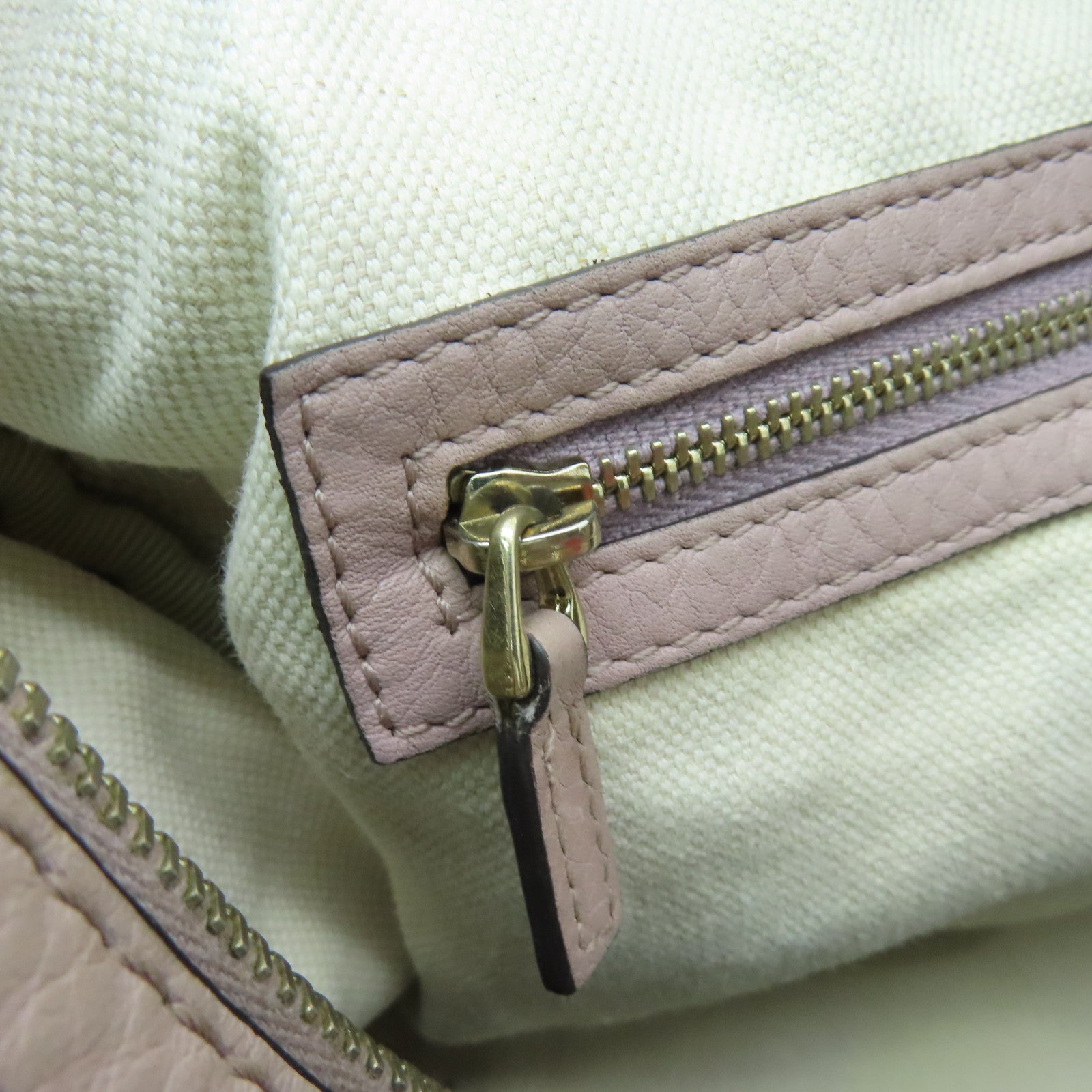 GUCCI 帆布Boston Bag金扣手挽袋米色/浅紫色