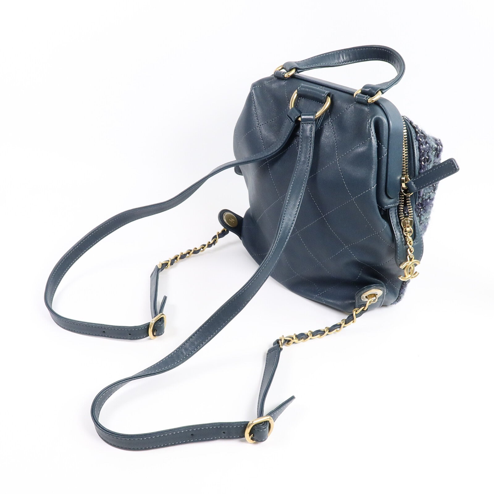 CHANEL 羊毛/牛皮皮革Tweed Backpack背包