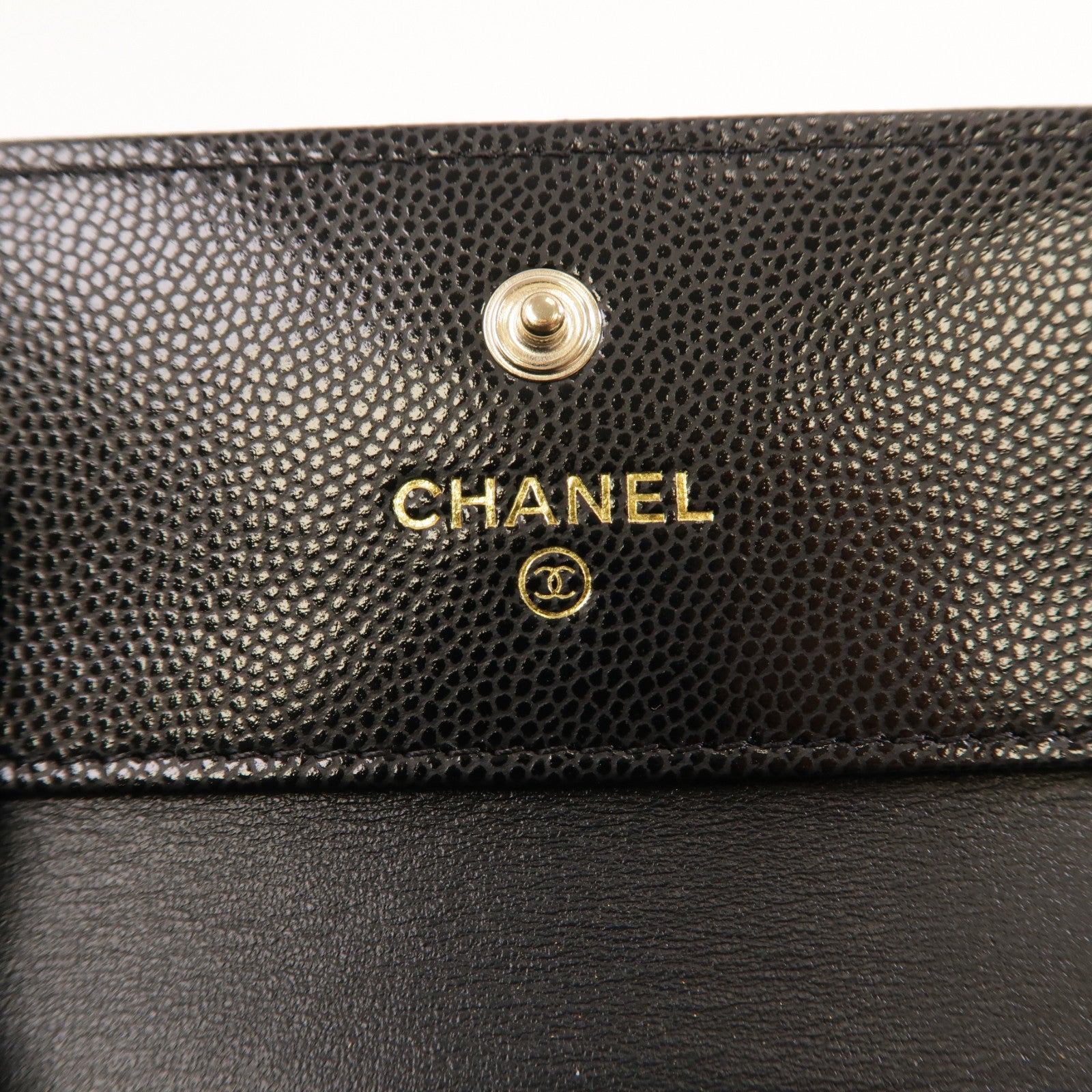 CHANEL 菱格牛皮皮革Wallet金扣錢包黑色