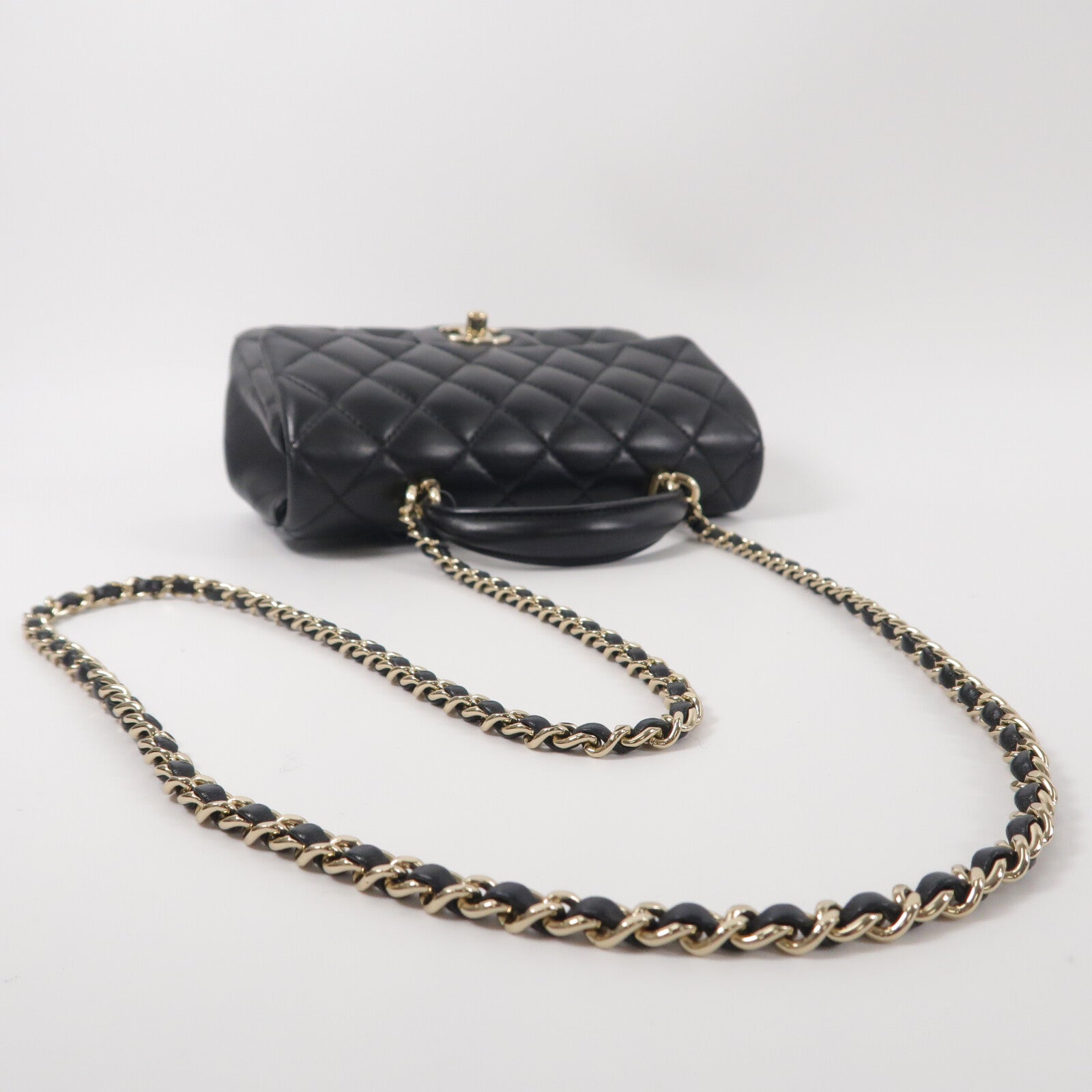 CHANEL 羊皮皮革Handle Flap 20cm鏈帶手挽肩背兩用袋