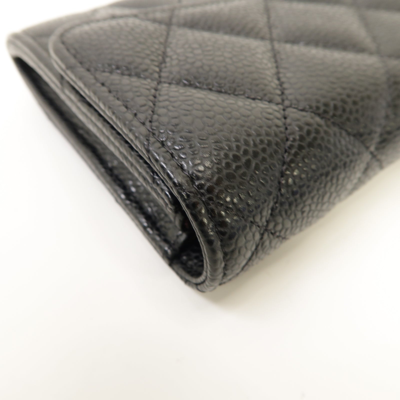 CHANEL 菱格Caviar皮革Long Wallet金扣長錢包黑色