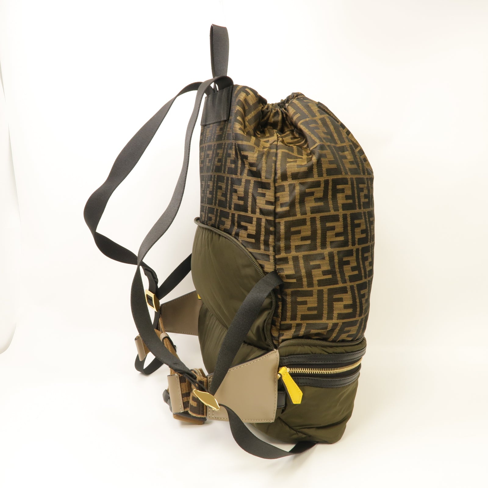 FENDI 【均一特價】尼龍Backpack金扣背包啡色/深綠色