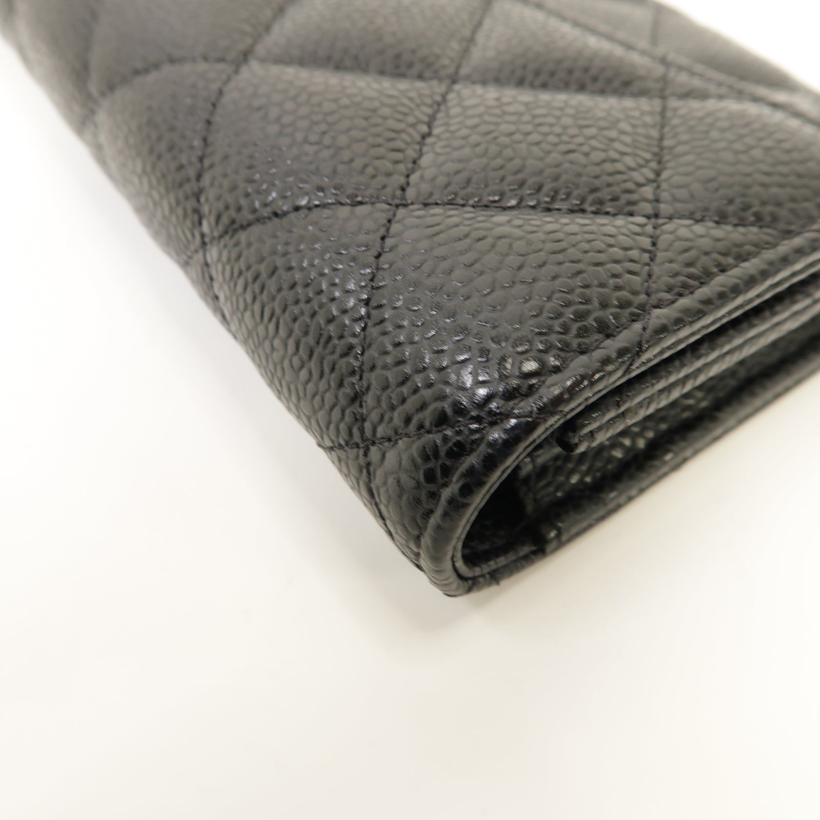 CHANEL 菱格Caviar皮革Long Wallet金扣長錢包黑色