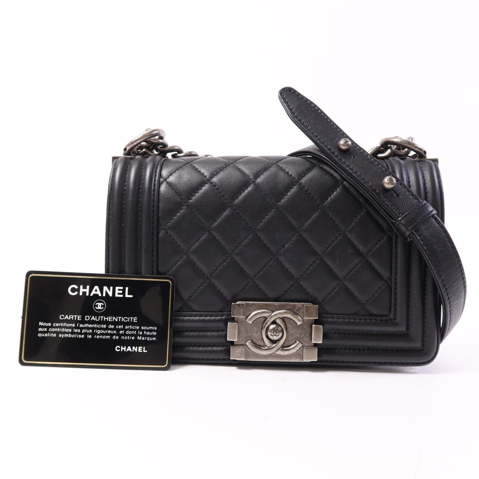 CHANEL 【激減優惠】羊皮皮革Boy 20銀扣鏈帶肩背袋