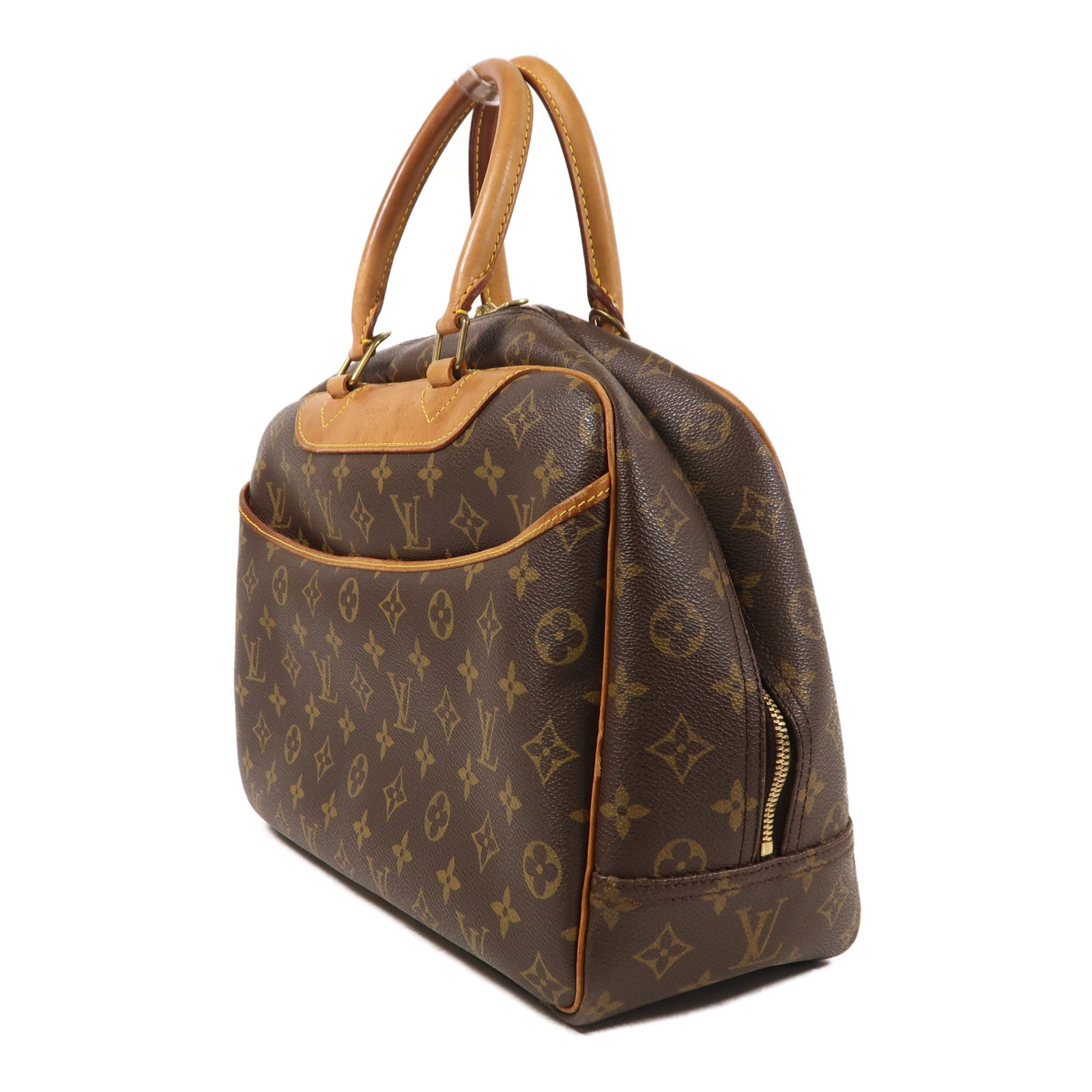 LOUIS VUITTON Monogram Deauville金扣手挽袋棕色