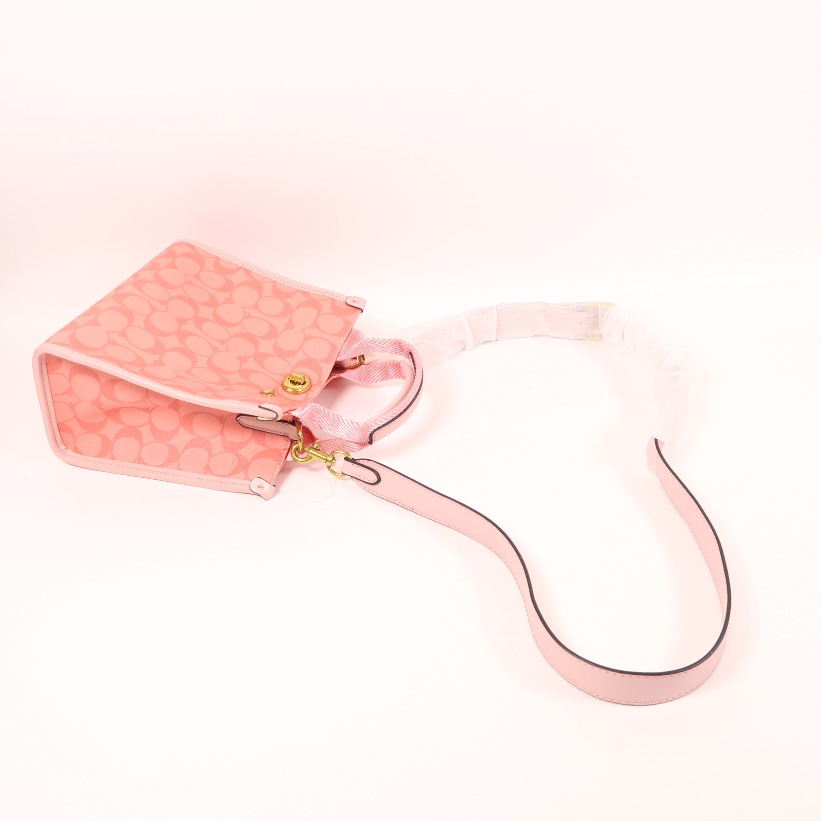 COACH 塗層帆布2 Way Shoulder Bag金扣手挽肩背兩用袋粉紅色