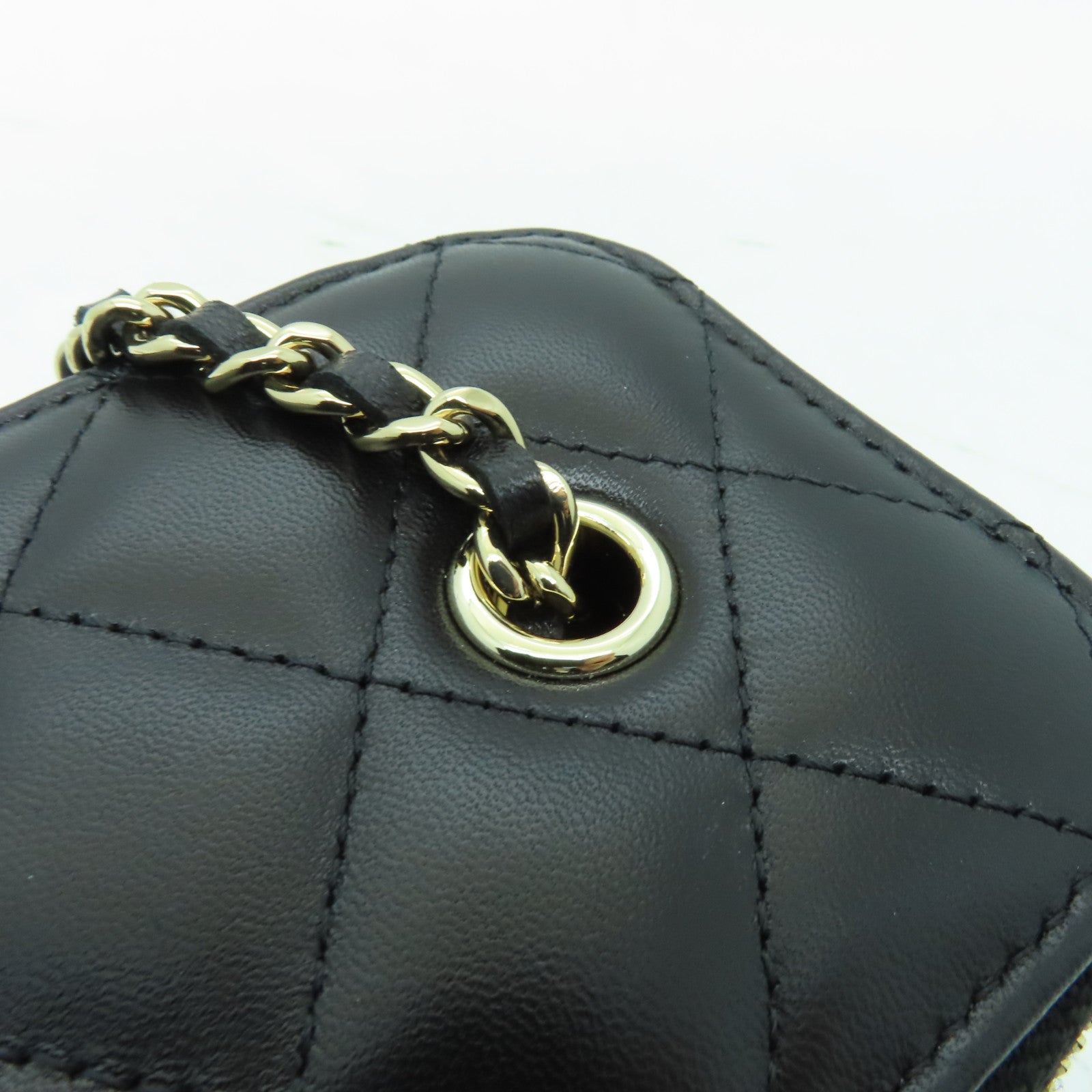 CHANEL 菱格Chain Shoulder Bag金扣鏈帶肩背袋黒色