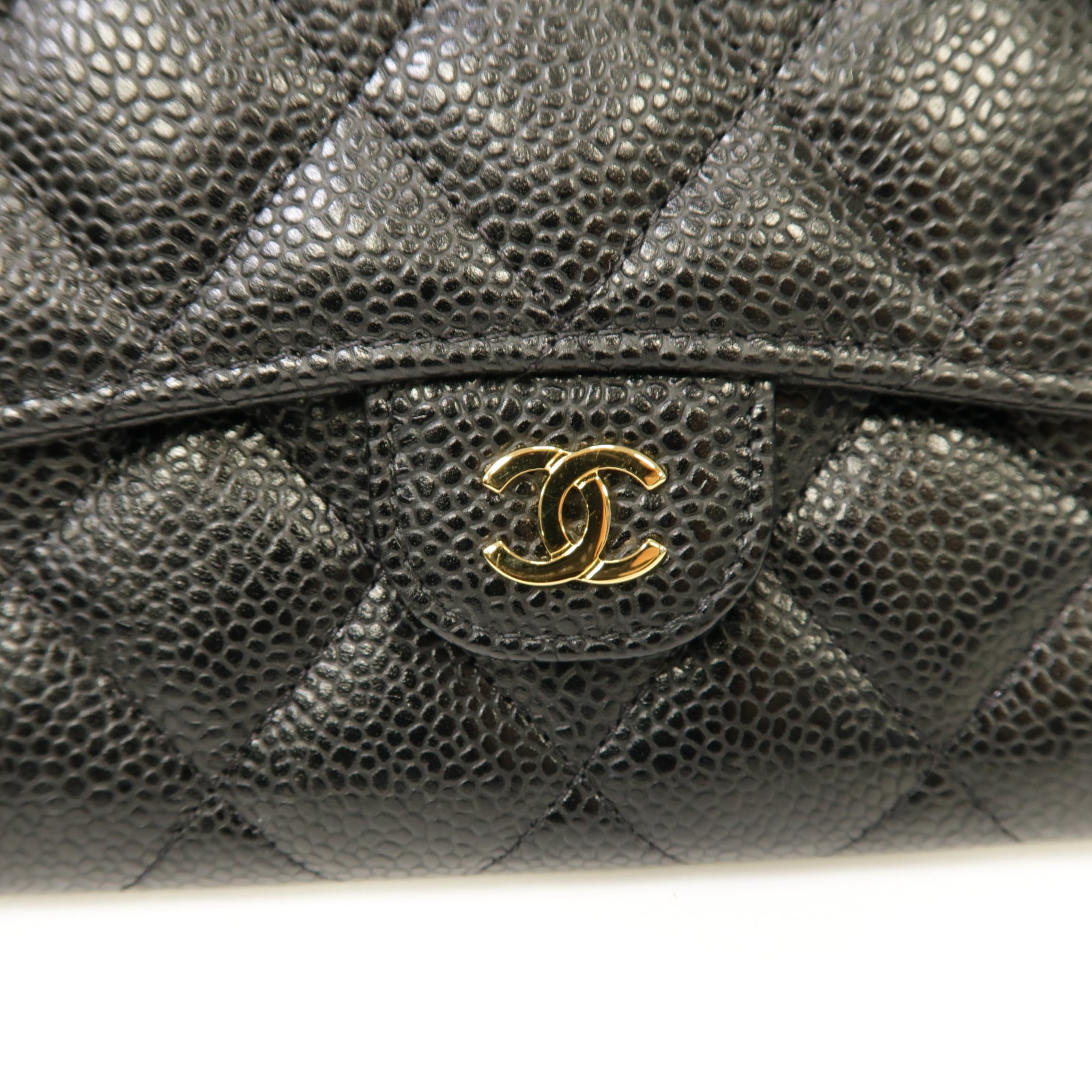 CHANEL 菱格Caviar皮革Long Wallet金扣長錢包黑色