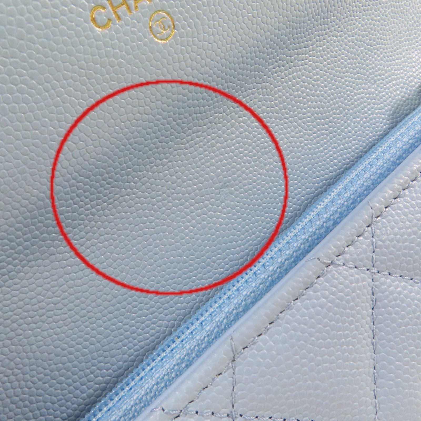 CHANEL 菱格Caviar皮革Long Wallet金扣長錢包淺藍色
