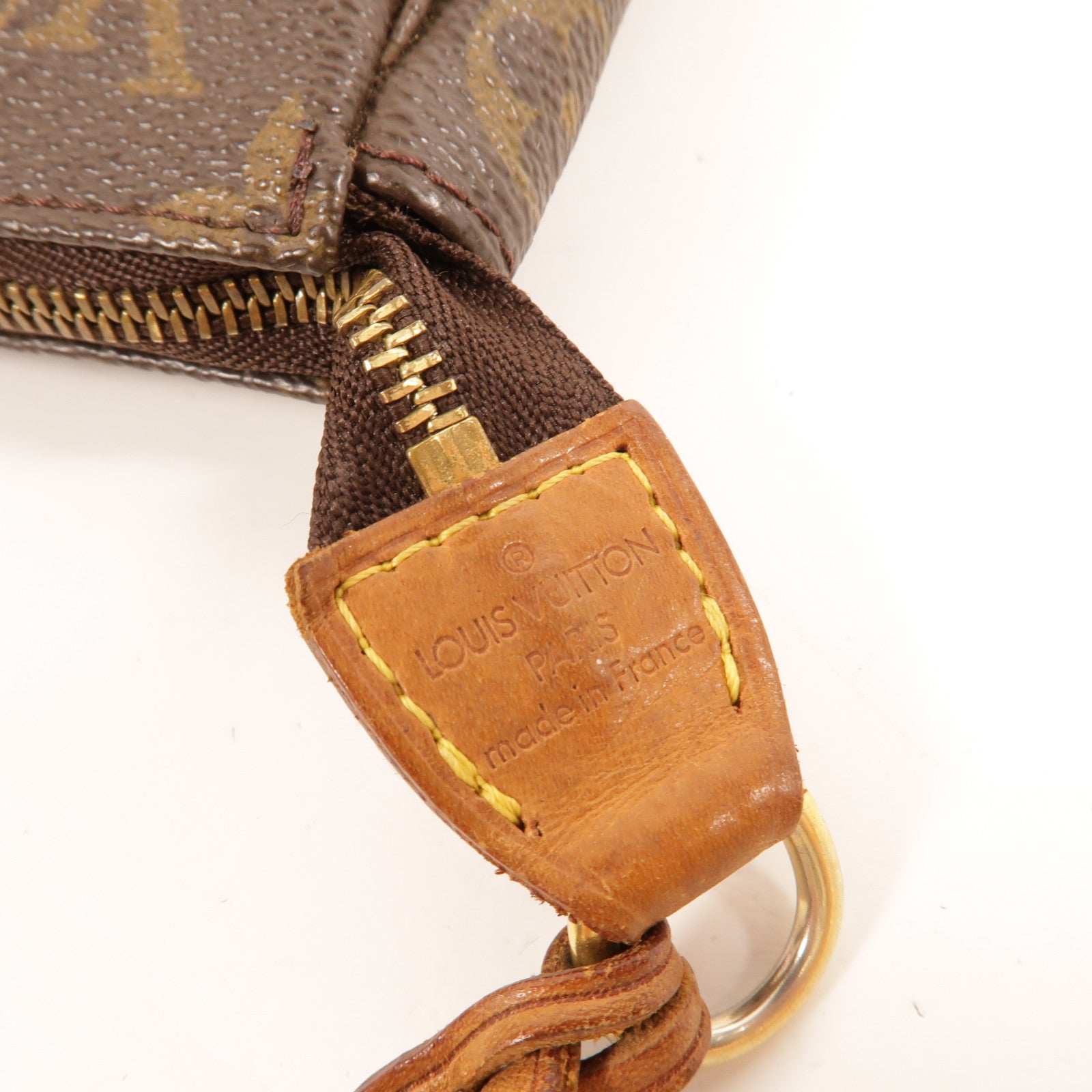 LOUIS VUITTON Monogram Pochette Accessoires金扣手挽袋棕色