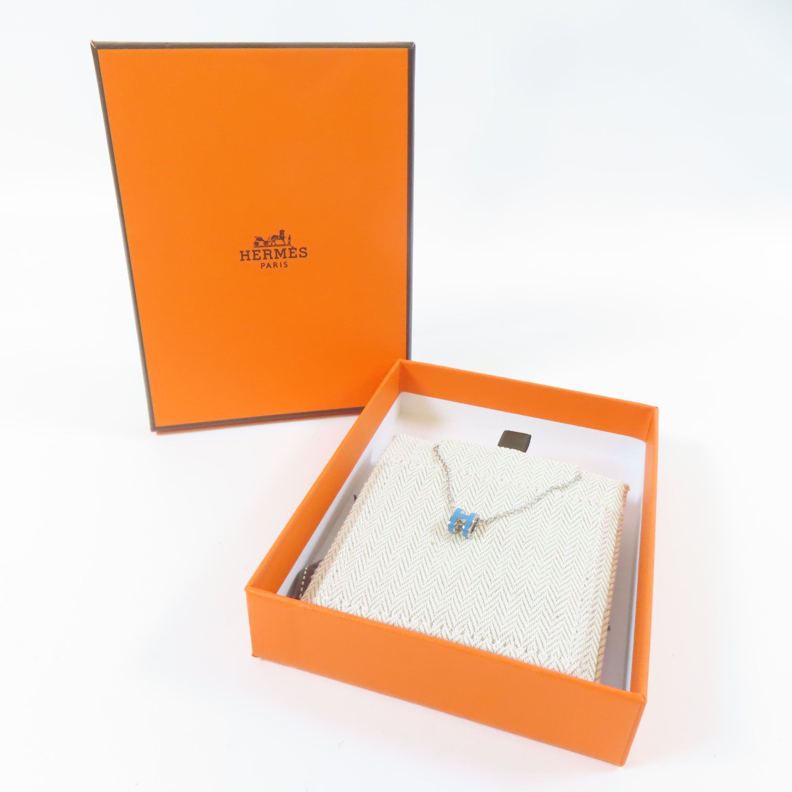 HERMES 金屬Mini Pop H Necklace銀扣項鍊藍色/銀色